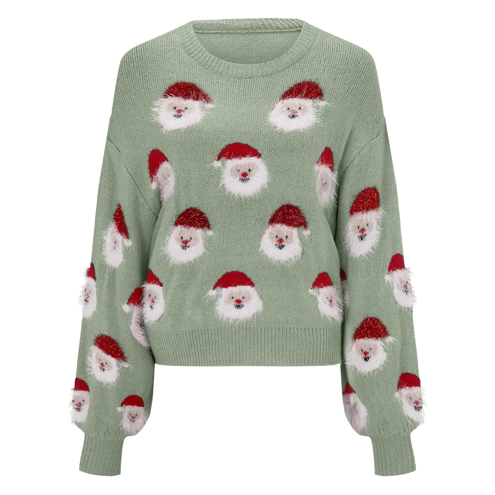 Maglione natalizio da donna a girocollo carino inverno autunno maglioni a tunica maglioni lavorati a maglia con stampa di Babbo Natale Kawaii Natale tinta unita elegante top graziosi maglioni per le