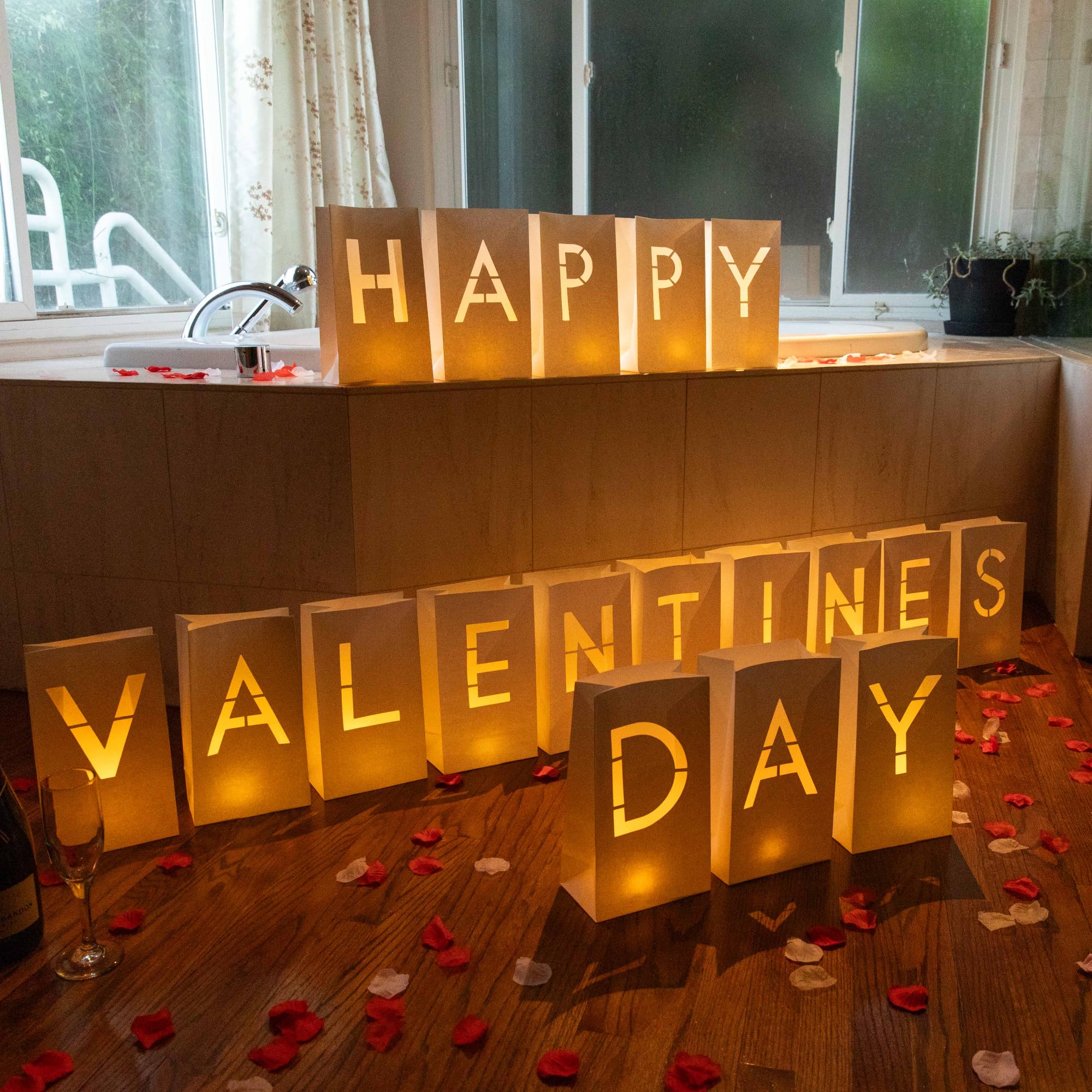 WYMM Happy Valentines Day Light Up Letters, Tea Lights &amp; Rose Petals