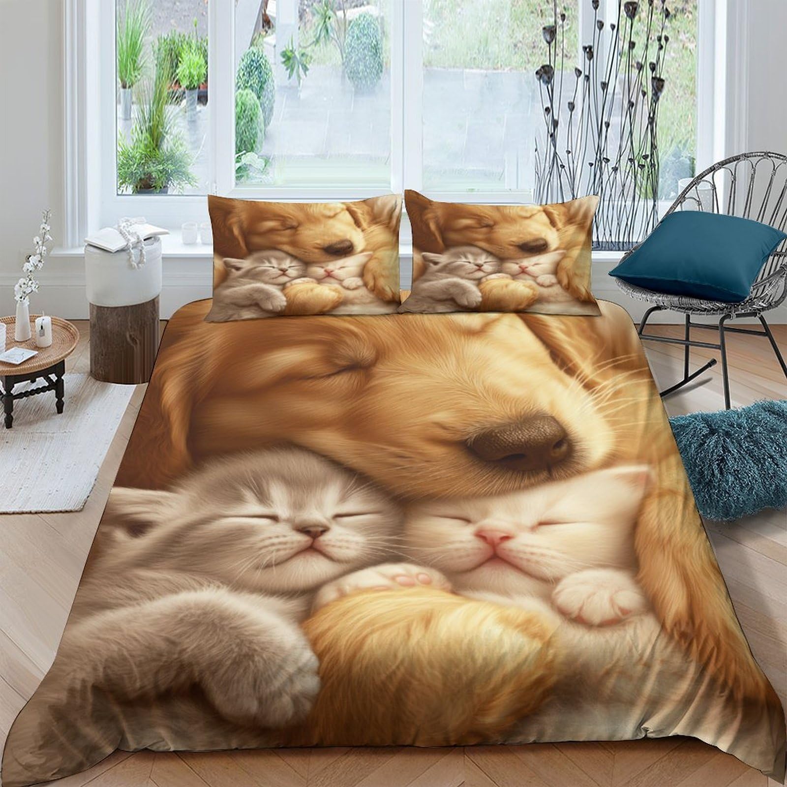 Ctjqhvkz Style-5 3D Printed Dog Cat Fitted Sheet Microfiber Soft Animal Lover Bed Cover For Bedroom Guest Room Easy Care Decor Anti Dust Single（135X200cm）