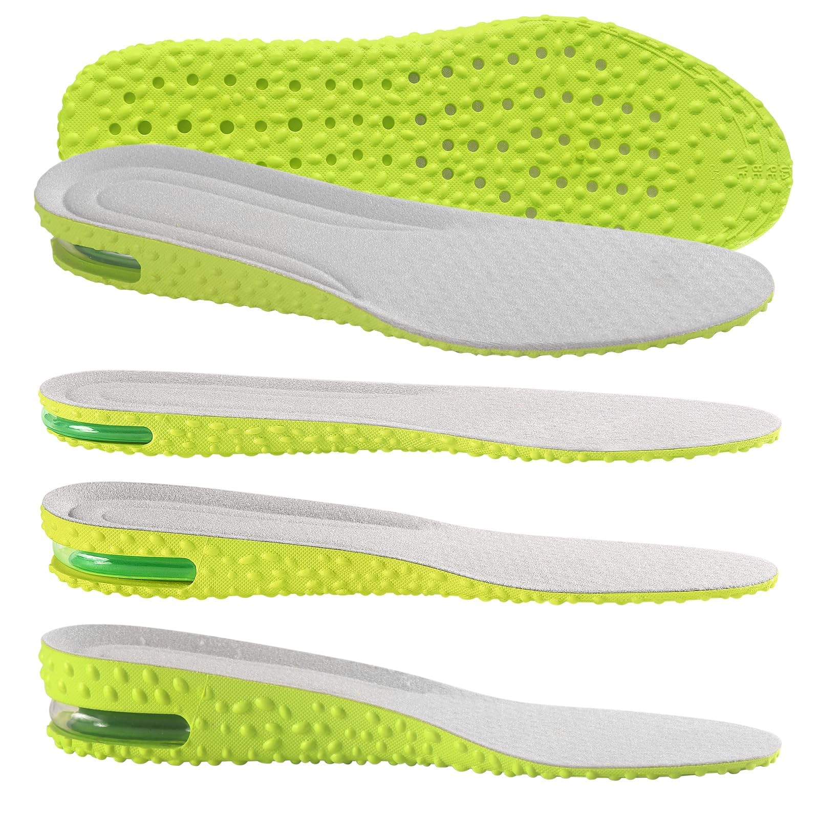 OBABO[Upgrade] Height Increase Insoles,Air Cushion Taller Shoe Insoles Heel Insert for Men and Women,Heel Cushioning Shock Absorption,Relieve Foot Pain (Green,heel Height:3.5cm, L (Men 8-11 / Women 9-13))