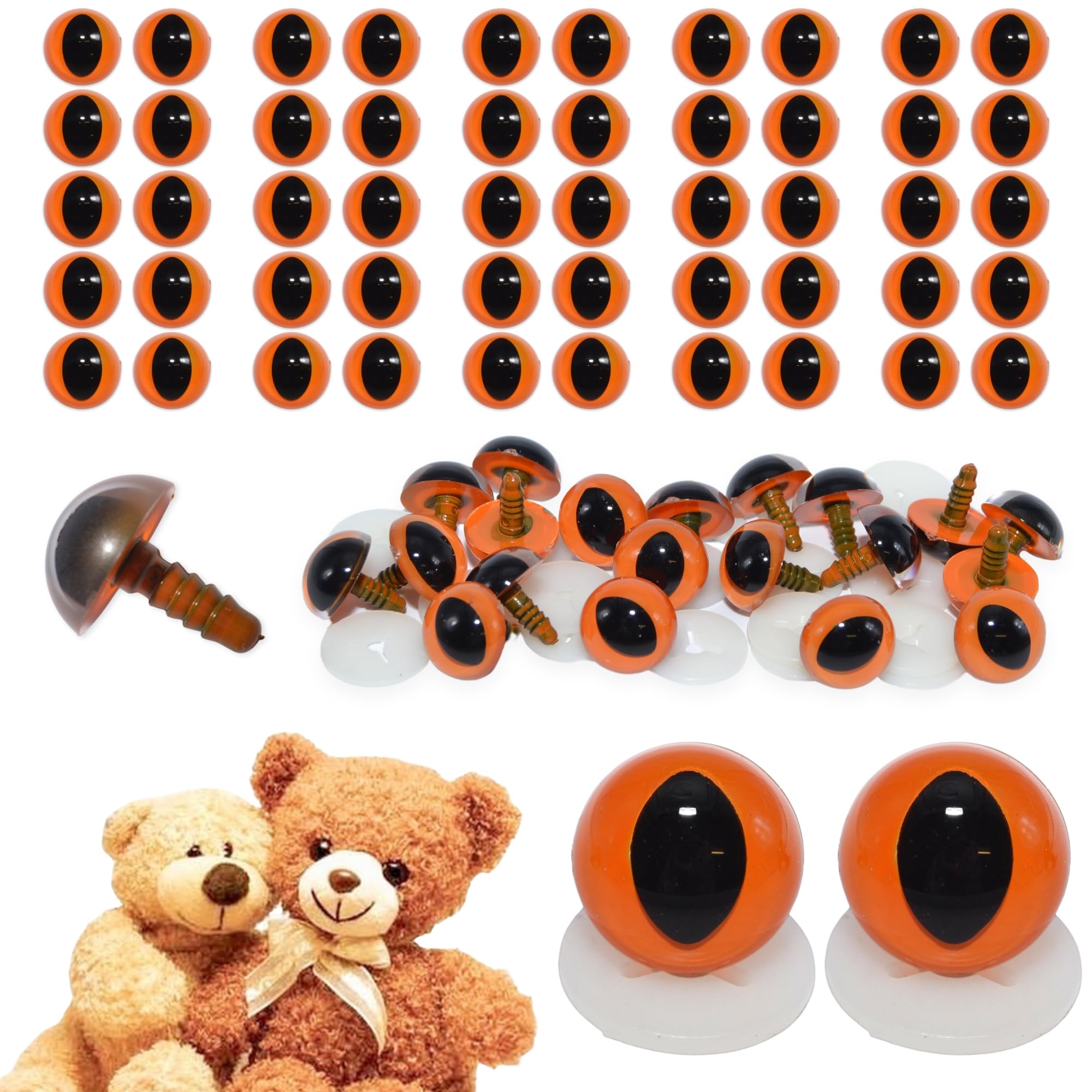 celloexpress 18mm Orange Cats Eyes with Plastic Backs - Safety Eyes for Soft Toy Teddy Bear Animal Making (Pack of 25 Pairs)