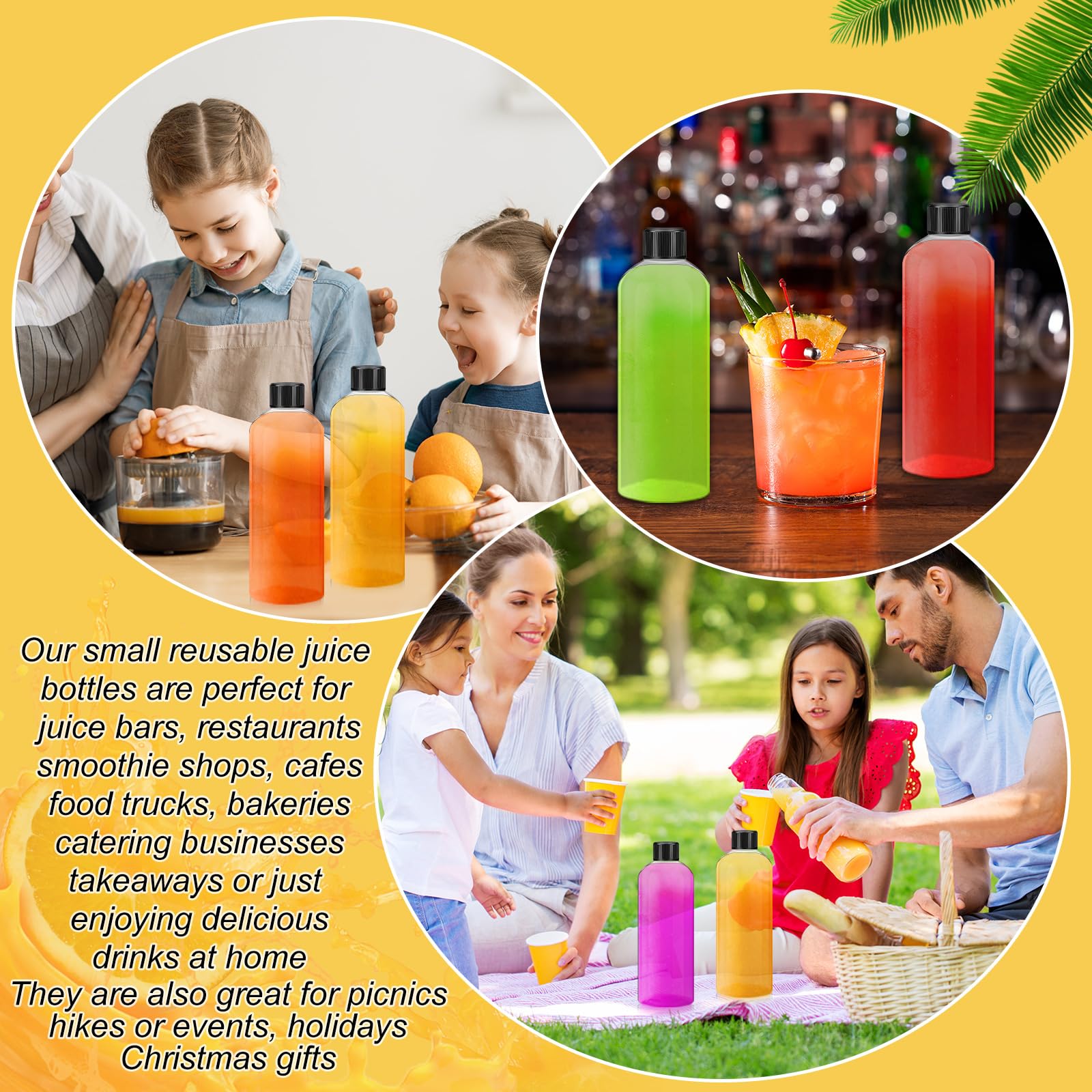 Dandat 100 bottiglie di plastica trasparenti per succhi di frutta, con tappo, riutilizzabili, trasparenti, con coperchio, etichetta, penna, per latte, bevande, pozioni, colpi di zenzero, whisky (283,5