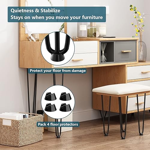 Miniatura 10 de CWLOTAC Juego de 4 patas de mesa de café de 36 pulgadas, 3 varillas sólidas con patas de mesa de escritorio de metal, bricolaje industrial para