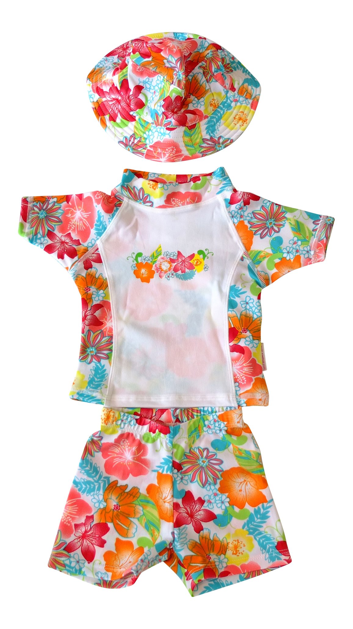 Sun Protection Rash Guard Swim Shirt for Girls with Matching Bucket Hat & Shorts-UV Swim Shirt, Sun Hat and Swim Shorts Set -Toddler Sizes 12 months to 4T.