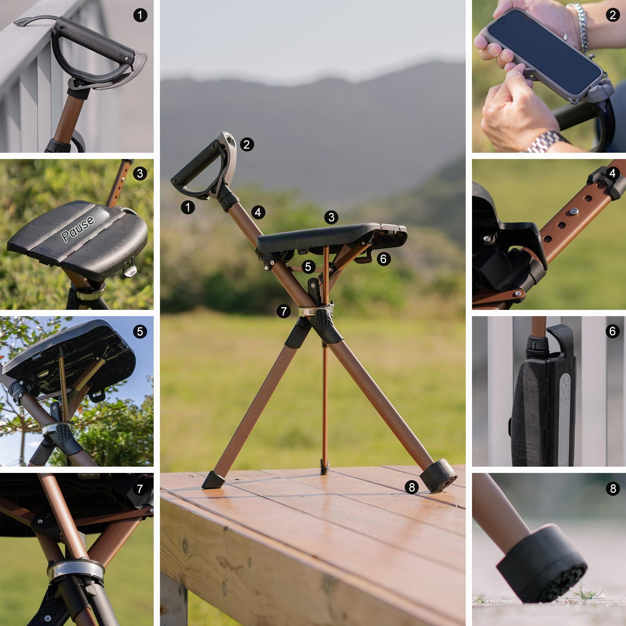 Ta-Da Chair Série 2 Pro Max - Canne de Marche avec siège, Cadre léger en Aluminium, Tabouret Pliable Robuste (jusqu'à 182 kg), Facile à Plier, idéal pour la randonnée et l'extérieur - Noir, Ajustable