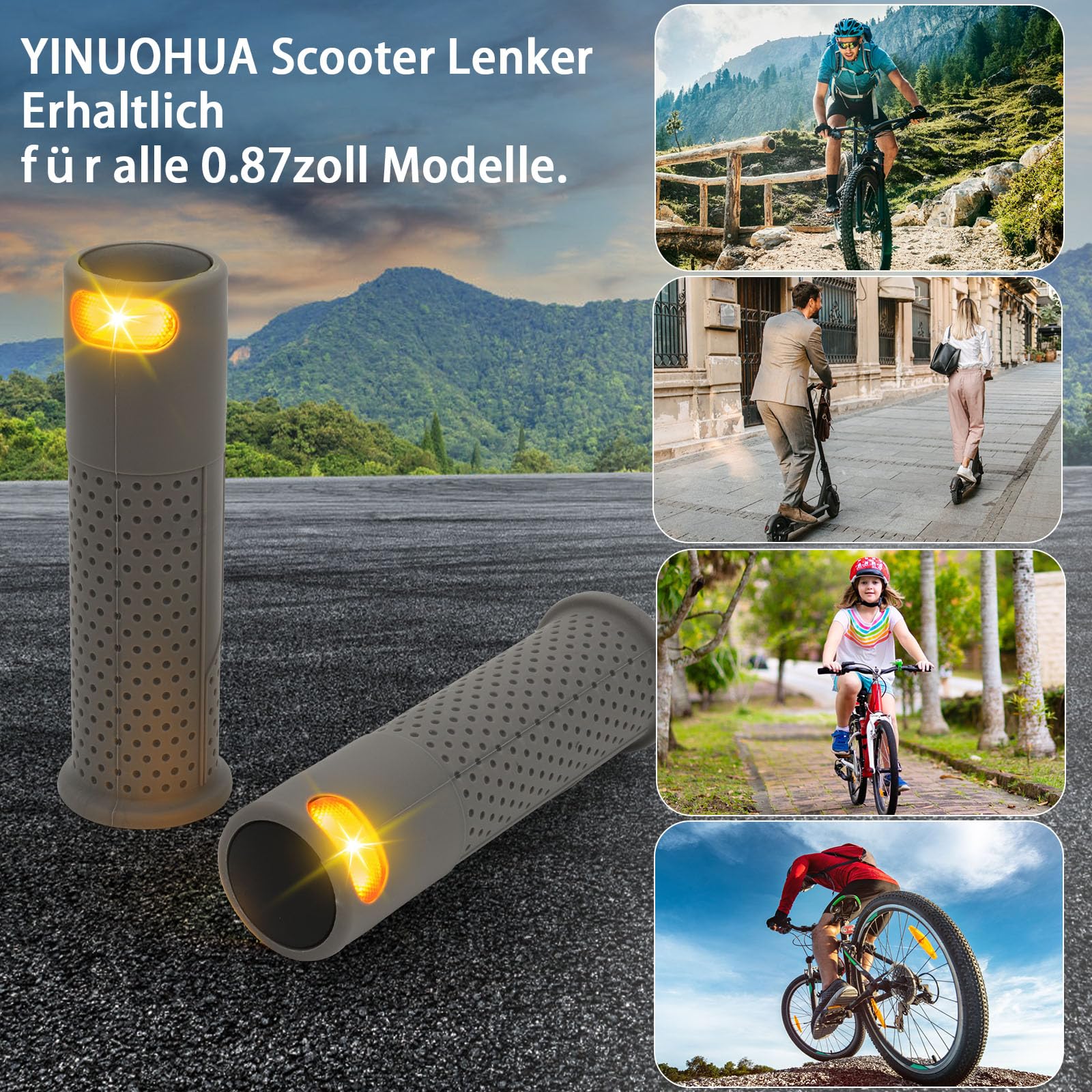 E Scooter Blinker，Lenkerlicht Lenker mit Blinker Scooter Warnlenker Lenkerwarnleuchte Scooter Blinklicht Griff für 22mm Griff für Xiaomi M365 Pro Pro2 1s Ninebot G30 Handle Grip