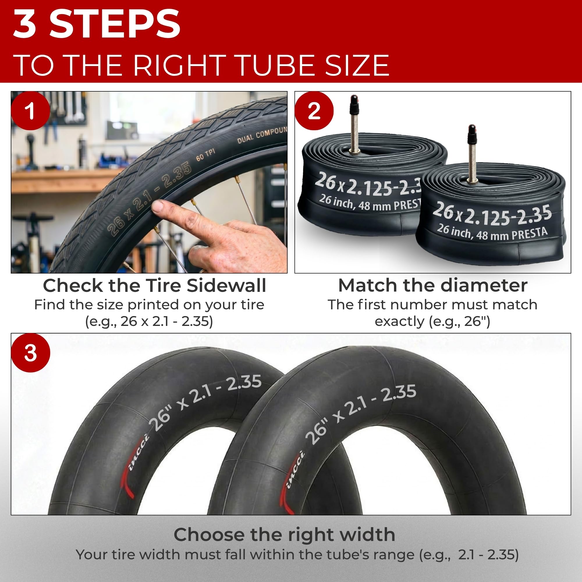 Amazon.com : Fincci Durable Bike Tire Tubes 26x2.1/2.25/2.3/2.35