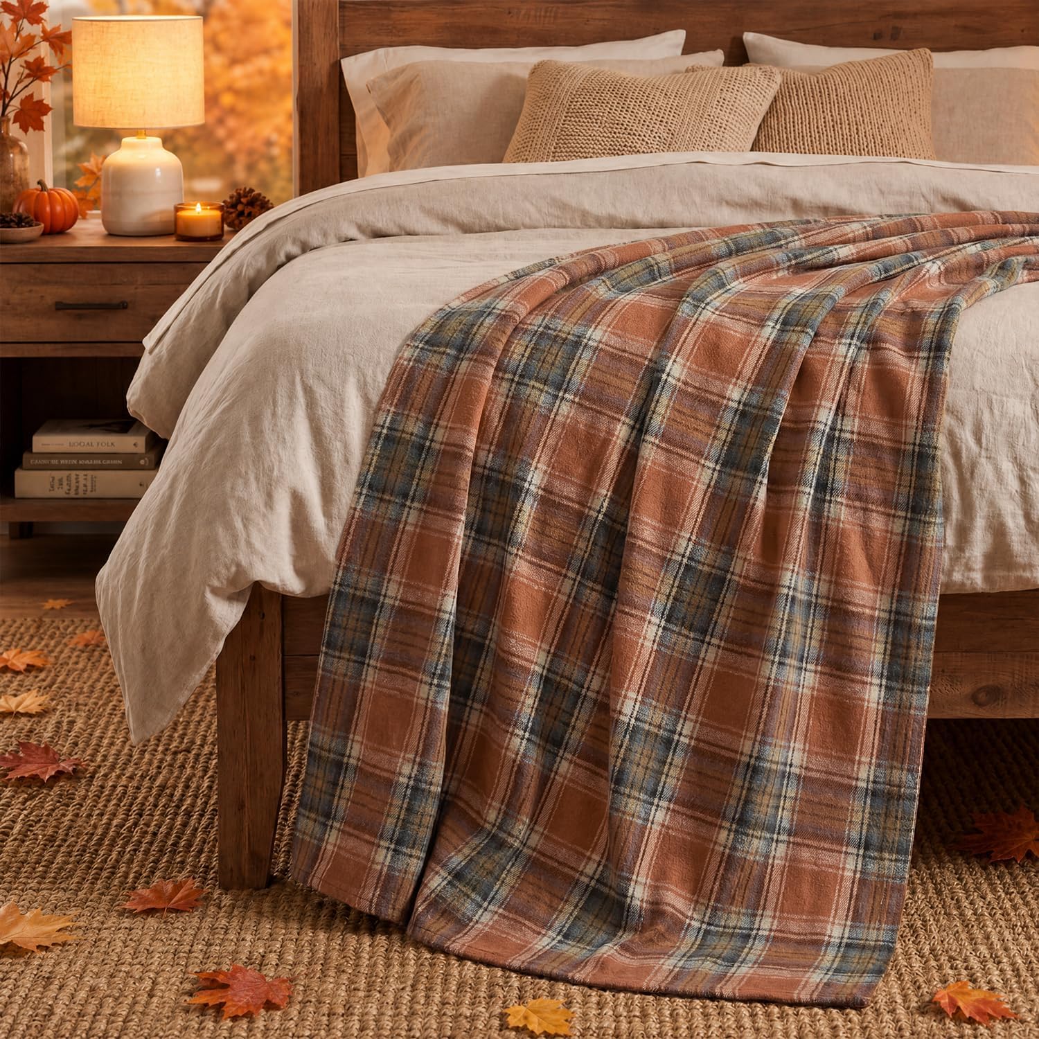 Horaldaily Rust Plaid Fall Decorative Throw Blanket 50x60 | Rustic Farmhouse Soft Lightweight Non-shedding Plaid Throw Blanket for Couch Sofa Bed Decoration, Ideal Gift for Kids Adults