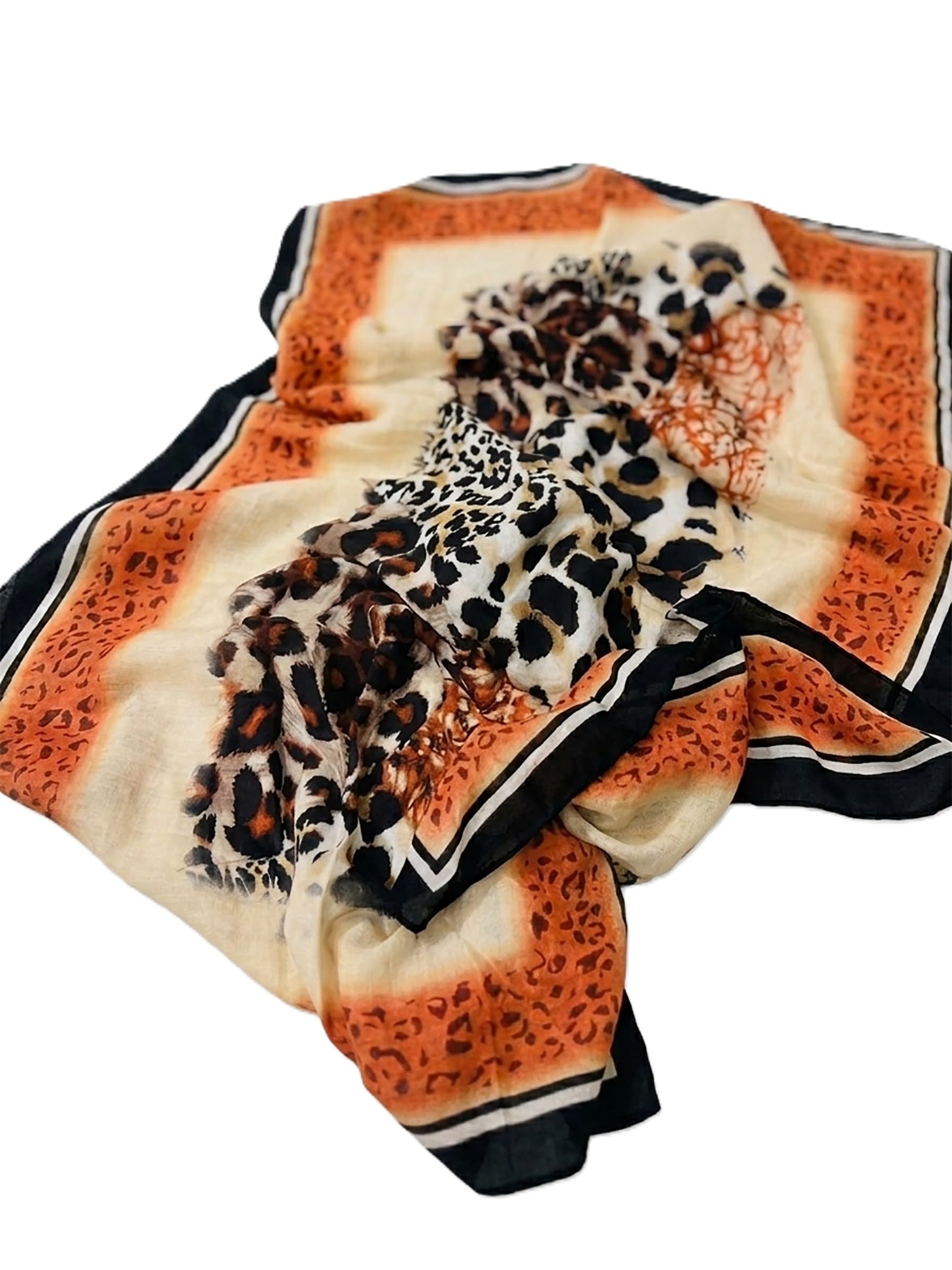 Leopard Print Scarf, Beige and Orange, Lightweight Wrap, Animal Print Border, Women's Fashion Accessory stole-image-5