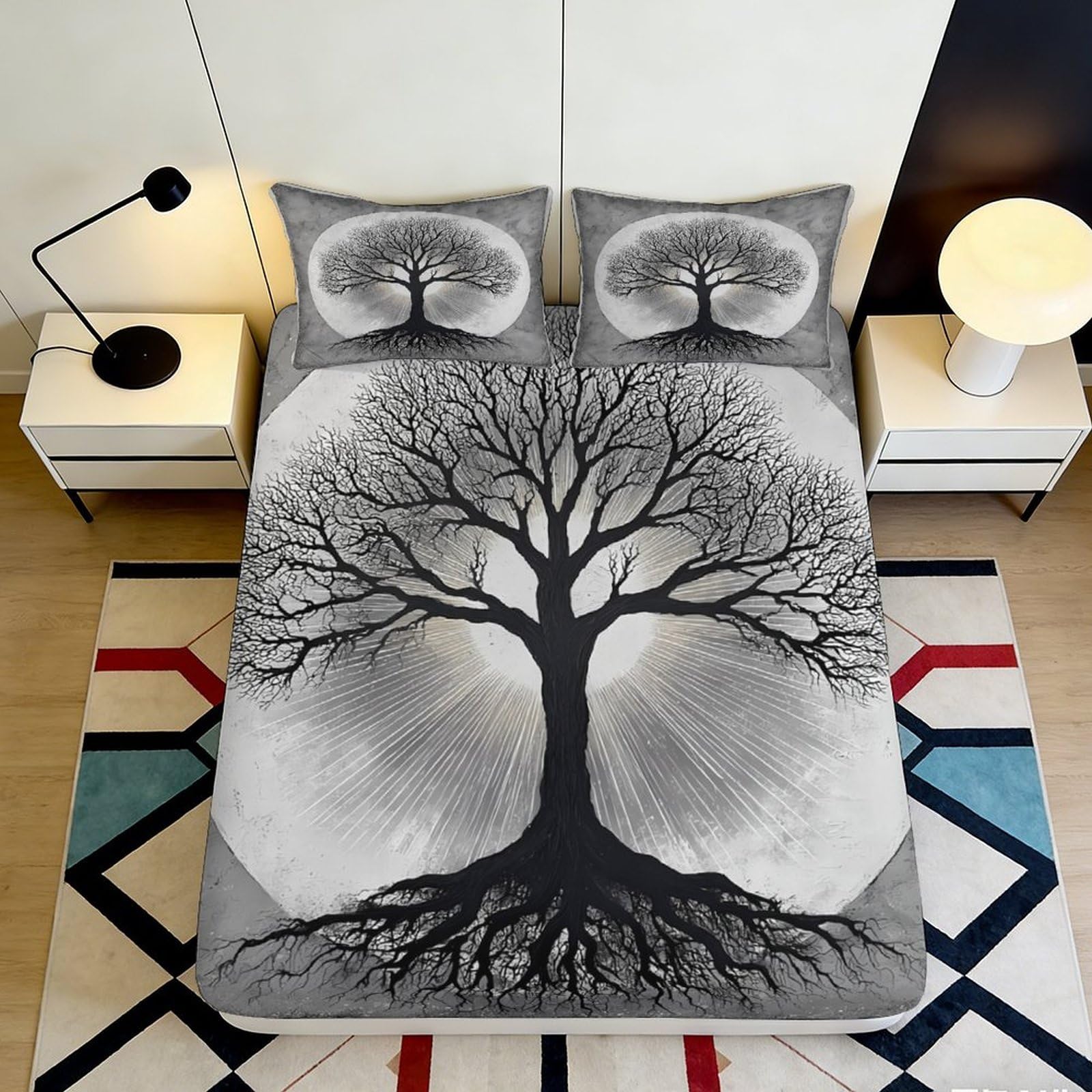 3D Printed Tree of Life Fitted Sheet Microfiber Deep Pocket Anti-Slip Tree Mattress Fitted Cover Bedroom Bedding 200x200x25cm 90x200x25cm