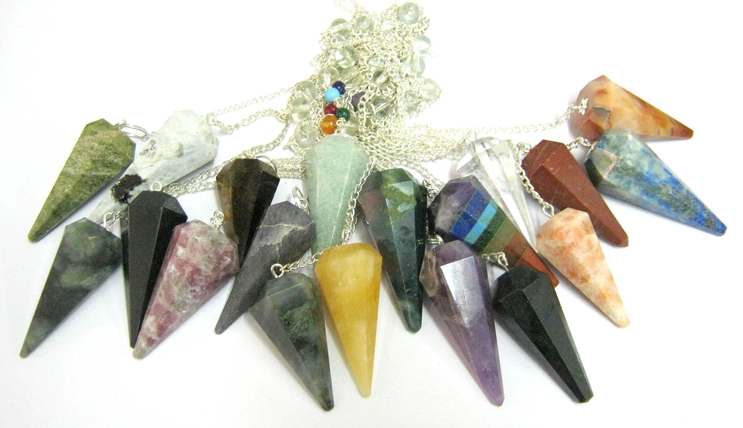 CRYSTALMIRACLE SET OF TWENTY CONE DOWSER PENDULUMS CRYSTAL HEALING REIKI FENG SHUI GIFT GEMSTONE POSITIVE ENERGY MEDITATION CHAKRA BALANCER