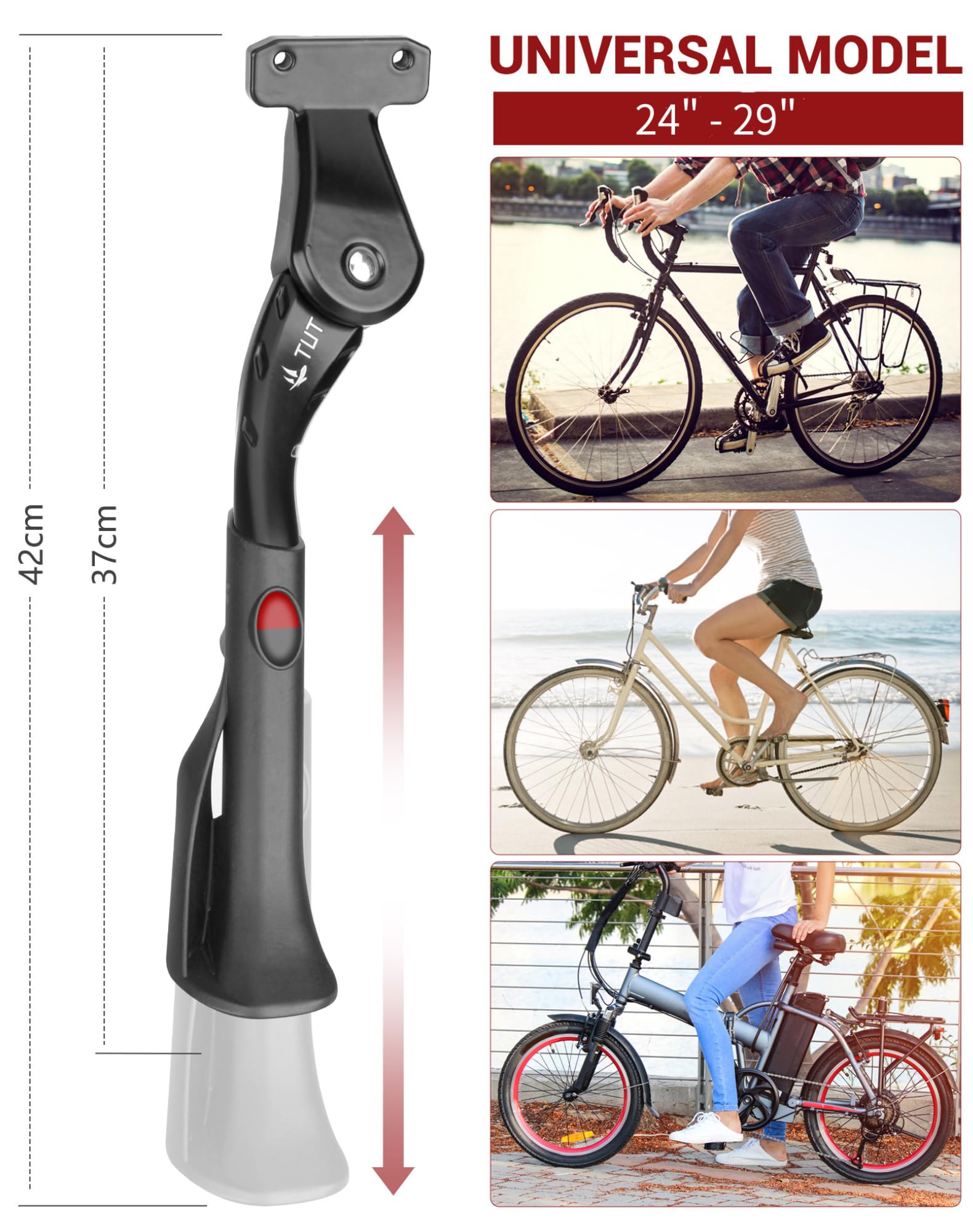 Cavalletto Laterale Per Bici - Regolabile 24-29 Pollici, Fori 40 Mm, Antiscivolo, Per MTB E E-bike - Foto 8