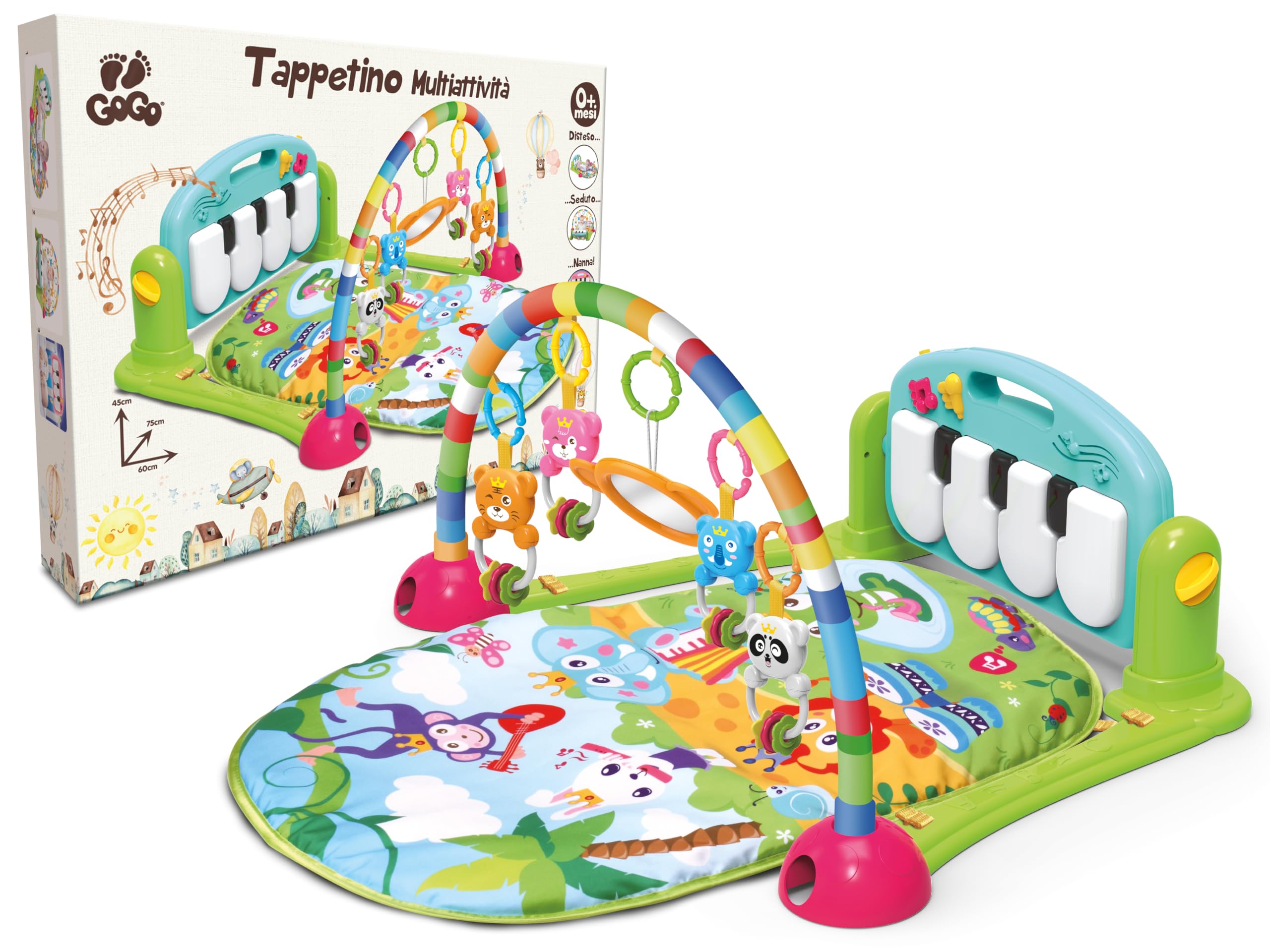Teorema Giocattoli Palestrina Baby Musicale 75x60x45 cm, Tappeto Sensoriale Interattivo Neonato con Piano Calcia e Suona, Sonagli Animaletti e Specchio, Giochi Neonati 0-12 Mesi