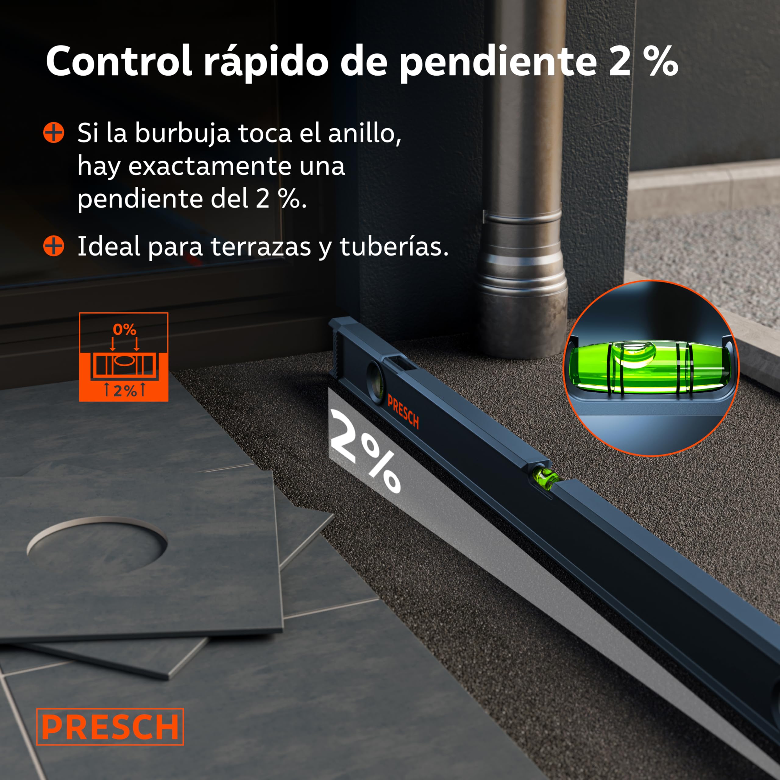 Presch Juego de Niveles Magnéticos 3 pzs. - 40cm, 60cm y 100cm - Ampolla irrompible con pendiente 2% - Ventana de lectura vertical - Tapones antideslizantes innovadores - Niveles de burbuja