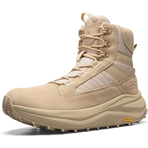 NORTIV 8 Men's Wide Toe Box Work Tactical Boots | Barefoot low drop leather military boots with side zipper for hiking, motorcycle riding and combat Pikes