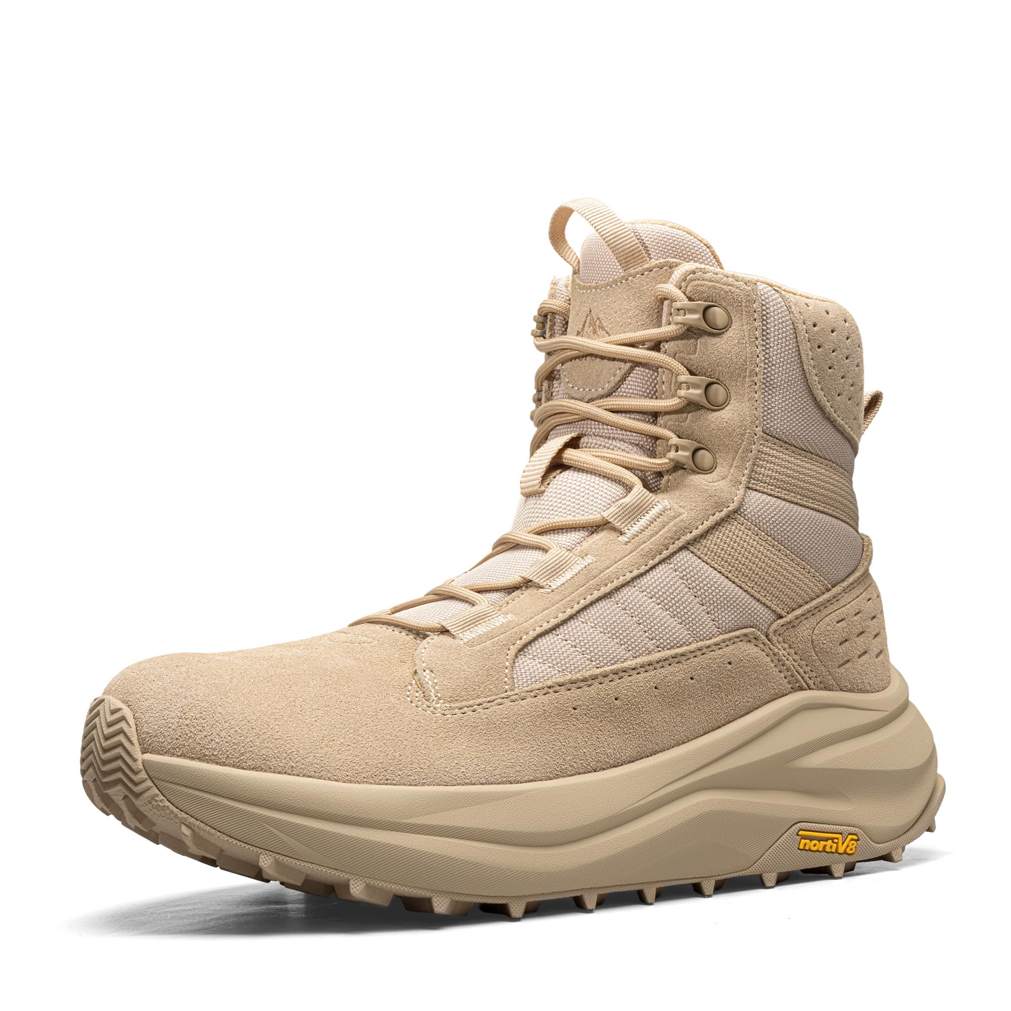 NORTIV 8 Men's Wide Toe Box Work Military Tactical Boots Barefoot Hiking Low Drop Leather Side Zipper Motorcycle Combat Boots Pikes,Size 10,Sand,SNMT25001M