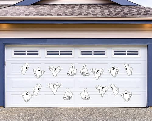 Miniatura 6 de AnyDesign 16 calcomanías magnéticas de Halloween para decoración de garaje, fantasma blanco, calcomanías para puerta de garaje, calcomanías de