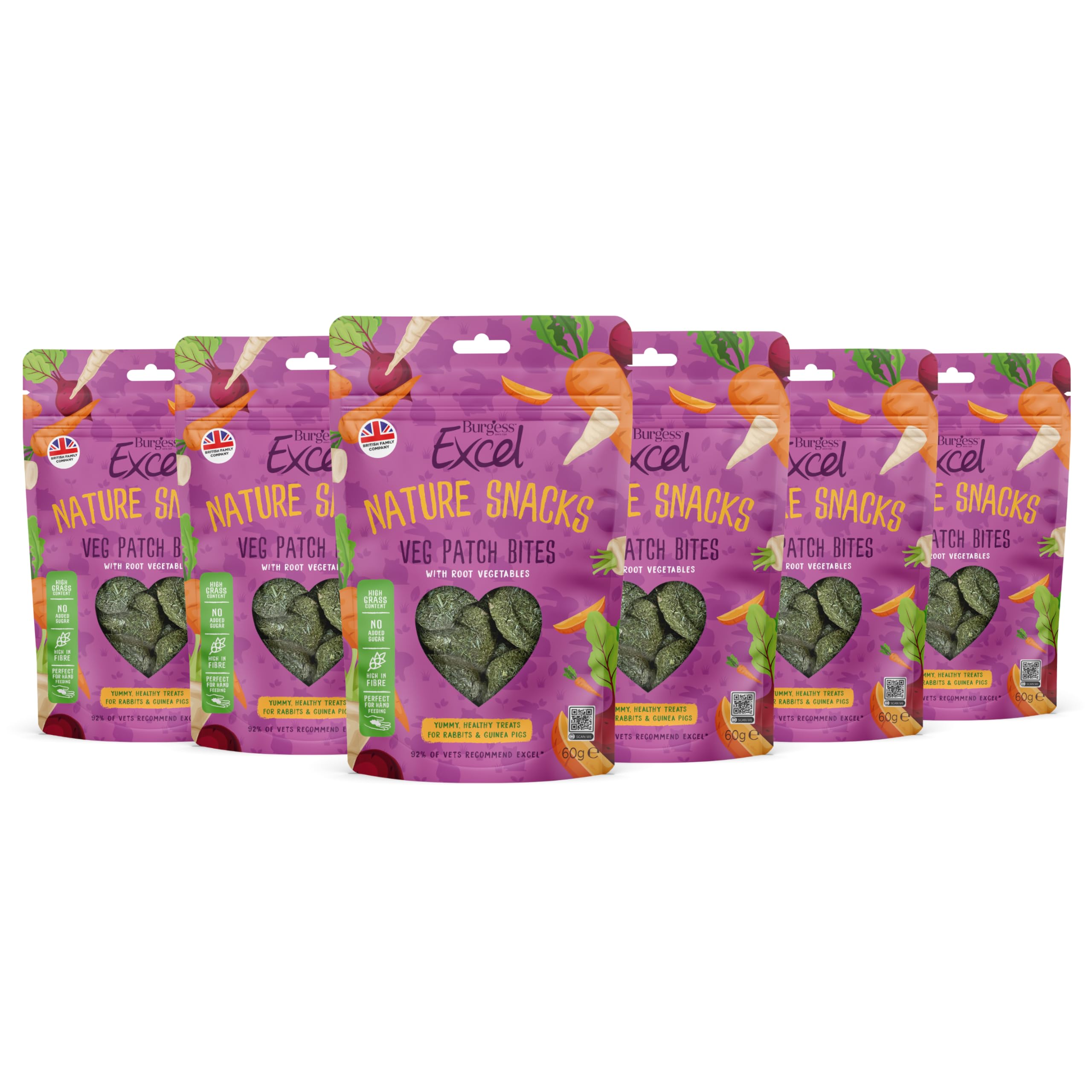 Burgess Excel Veg Patch Bites Rabbit & Guinea Pig Treats - 360g - Rabbit & Guinea Pig Baked Treats Made with Root Vegetables - High Fibre, Small Animal Snacks (Pack of 6)
