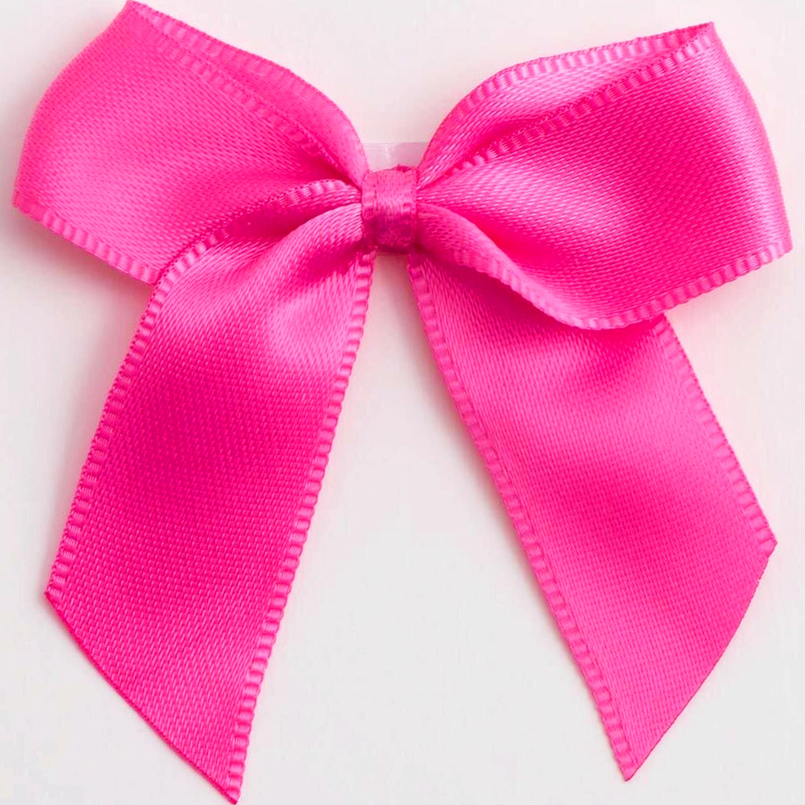 5cm Double Satin Bows – Self Adhesive Pre-Tied Ribbon Bows for Craft Gift Wedding Decoration (Hot Pink, 24pcs)