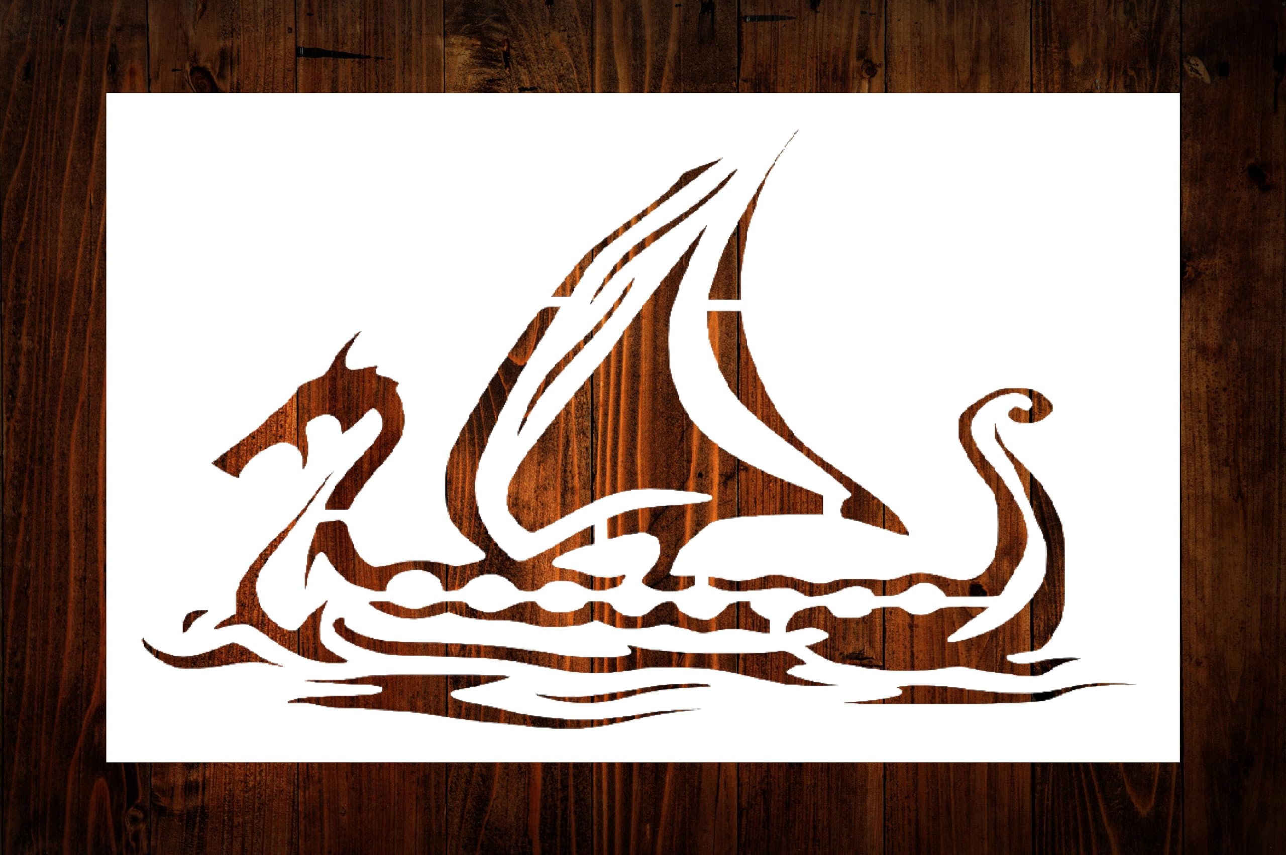 Rubstamper Viking Ship Logo Stencil Reusable Sturdy Flexible Clear Plastic 1-5x8 in Arts and Crafts Material Scrapbooking for Airbrush Painting Drawing