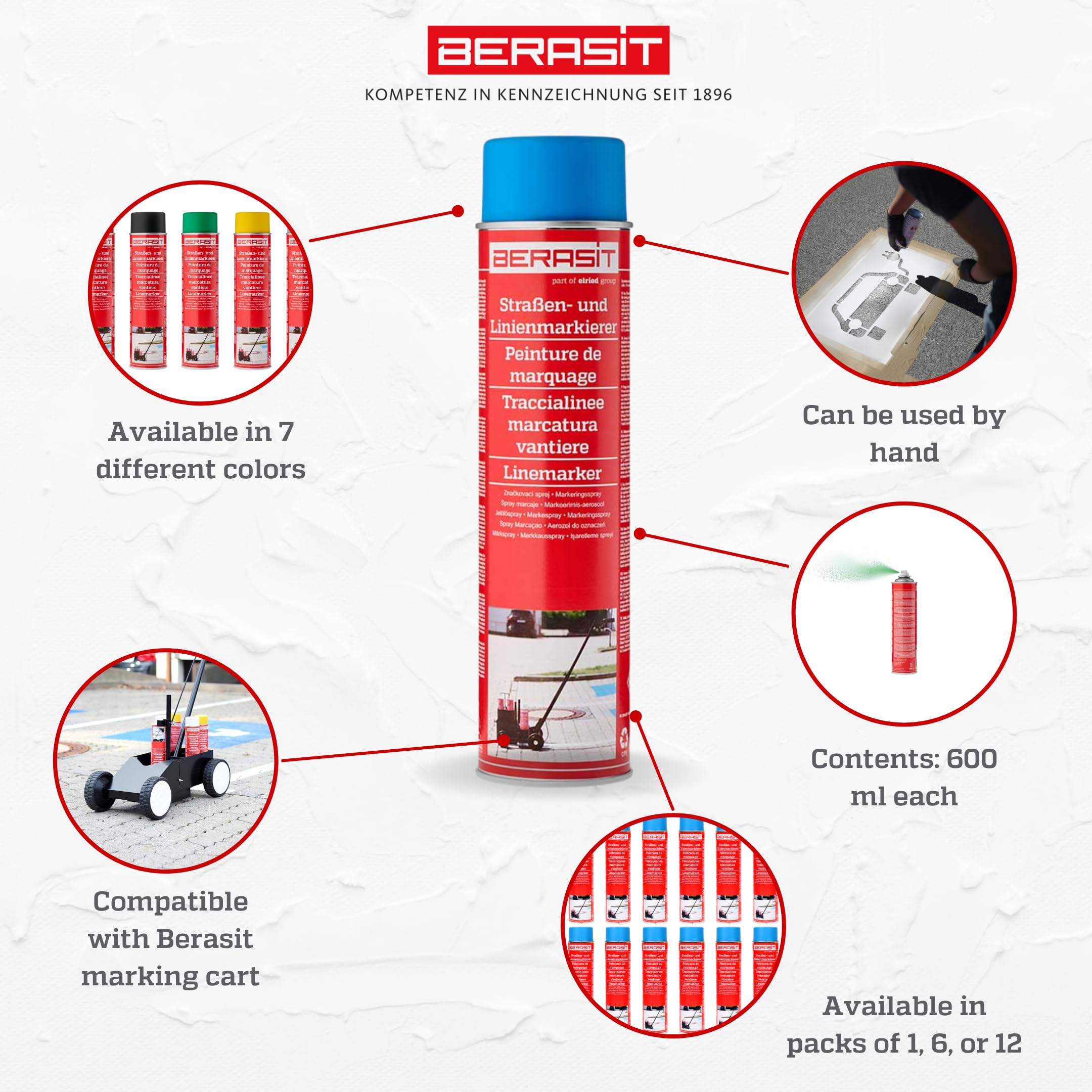 spray marcador de suelos, marcador profesional de calles y líneas, resistente a la intemperie, secado rápido, 600 ml, unidad de envío = 1 lata (azul)