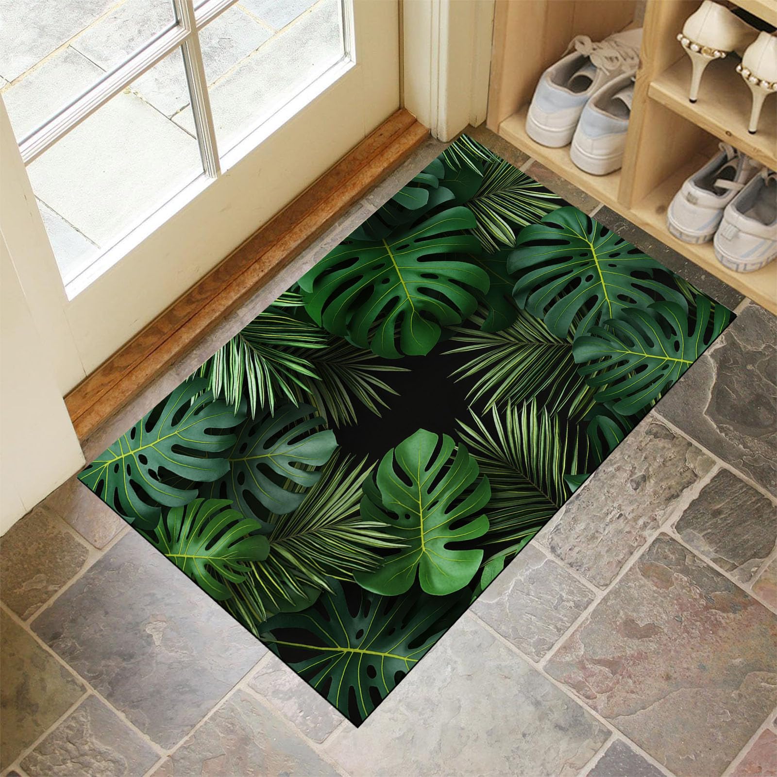 Paillasson Monstera Deliciosa lavable et antidérapant de 60x90 cm
