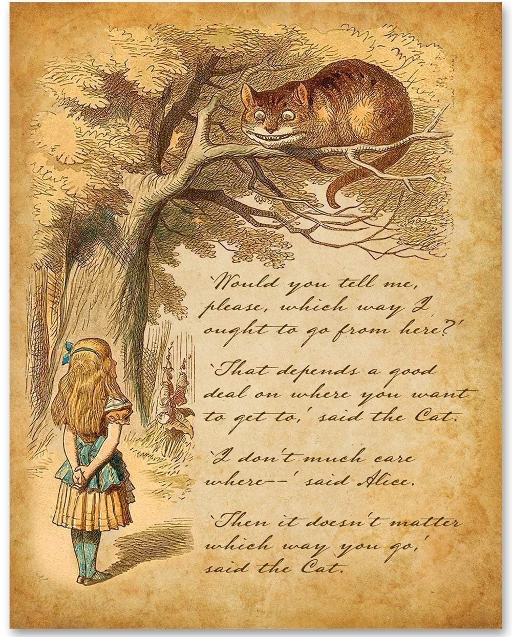 Alice in Wonderland Prints - 11x14 Unframed Wall Art Print Poster - Perfect Alice in Wonderland Gifts and Decorations (Alice Speaks to Cheshire Cat)