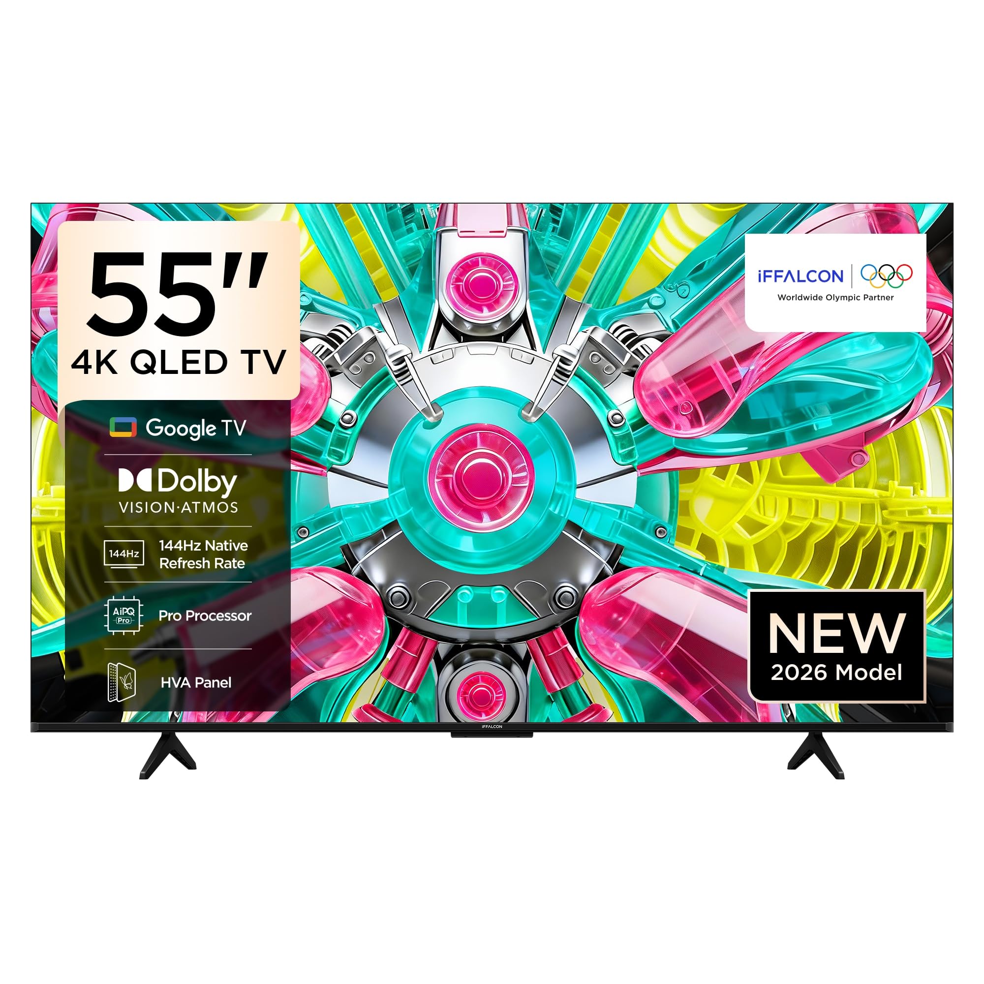 iFFALCON 55U75A 55 İnç Smart TV 4K QLED Renkli Quantum Crystal HDR 10+ Gaming Google TV, 144Hz Doğal Yenileme Hızı, Dolby Vision Atmos, DTS Virtual X, MEMC, Game Master (2026 Model)