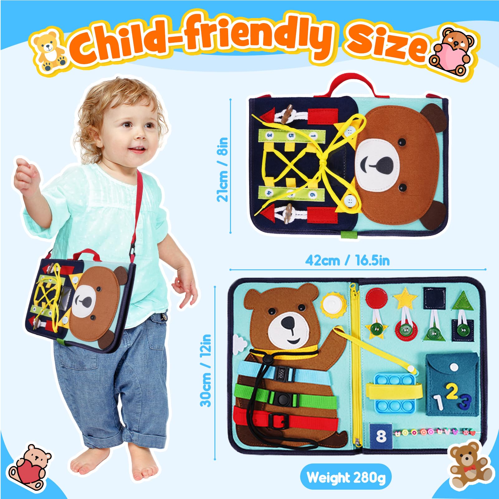 HappyKidsClub Busy Board, Giochi Montessori 1 2 3 4 Anni Regalo Bambino 1-4 Anni Giochi Bambini 1 2 3 4 Anni Pannello Sensoriale Bambini Montessori 1 2 3 Anni Busy Book
