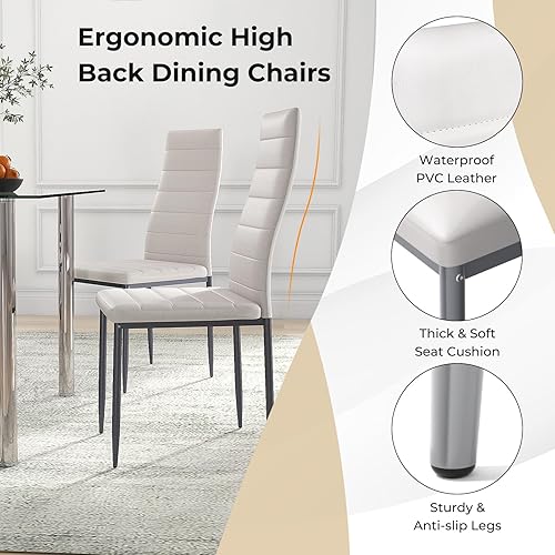 Miniatura 4 de Tangkula Juego de mesa de comedor de vidrio para 4, mesa y sillas de cocina de vidrio templado moderno, juego de mesa de comedor para sala de estar