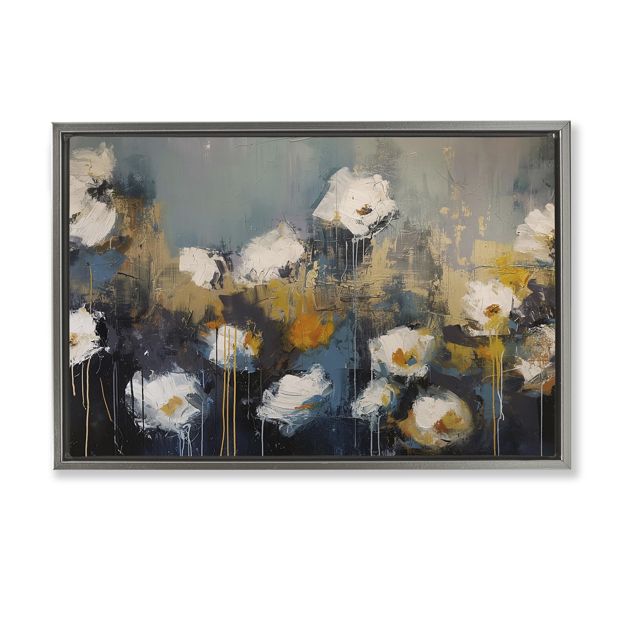 Stupell Industries Luster Gray (Matte) 'Contemporary Paint Drip Blossoms'| Floating Frame Canvas Art