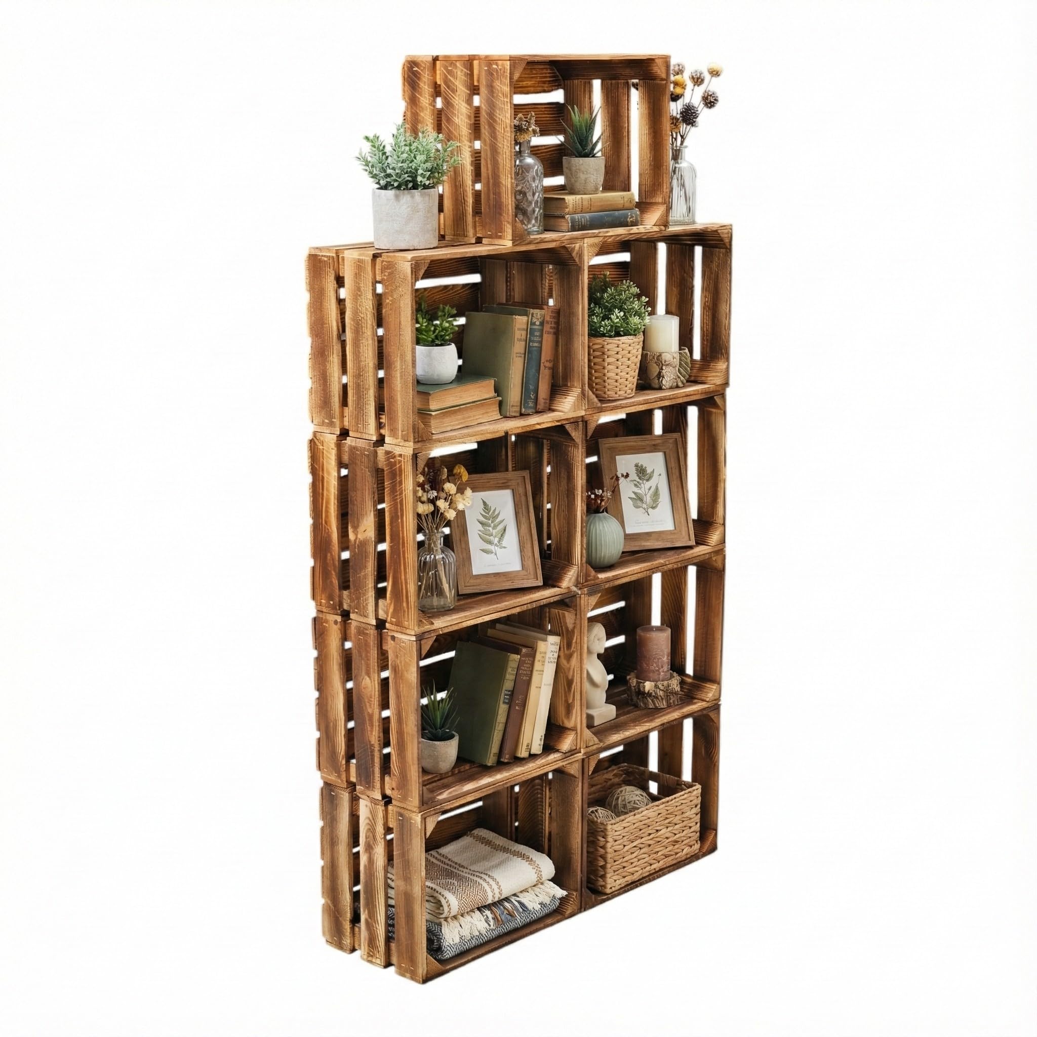 teramico Lot de 9 caisses en Bois Vintage - 40 x 30 x 25 cm - Flammées - Caisses à vin et à Fruits - sans Fond