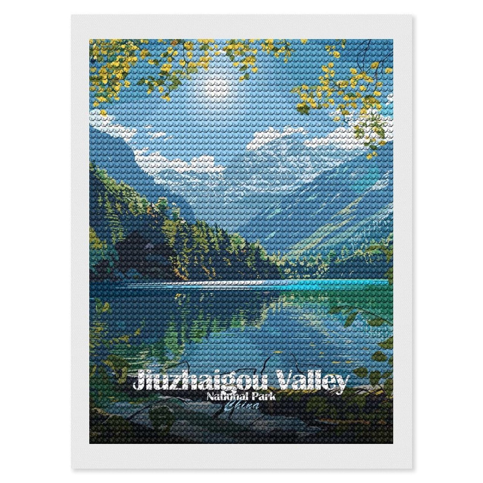Junmoney Jiuzhaigou Valley National Park, China DIY Diamond Art Canvas Kit 12"x16", for Teens, Finish and Display, Holiday Gift Idea, Vintage Style Decor