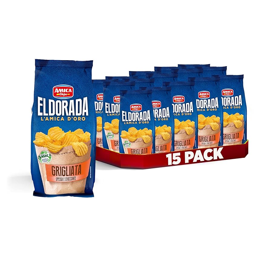 AMICA Chips | Eldorada Patatine Ricetta Grigliata, Lenta Cottura, Taglio Spesso e Croccante, Senza Glutine, 15 Pezzi x 130 gr
