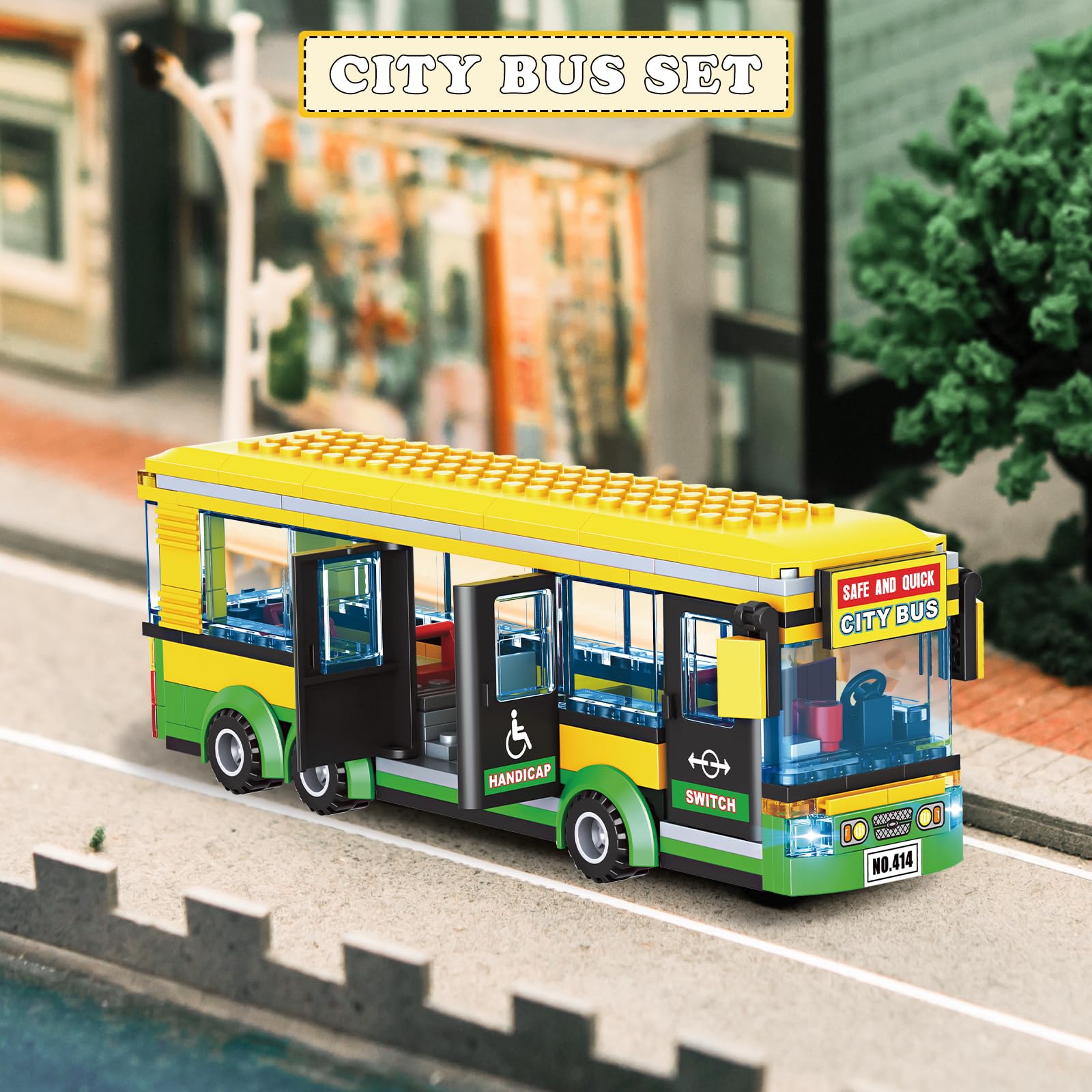 City Bus Building Blocks Set for Kids 6+, 386PCS Pushable Bus Toy with Station Platform, Realistic Doors & Seats, Compatible with Lego Bricks, STEM Educational Vehicle Model Gift for Boys Girls Adults