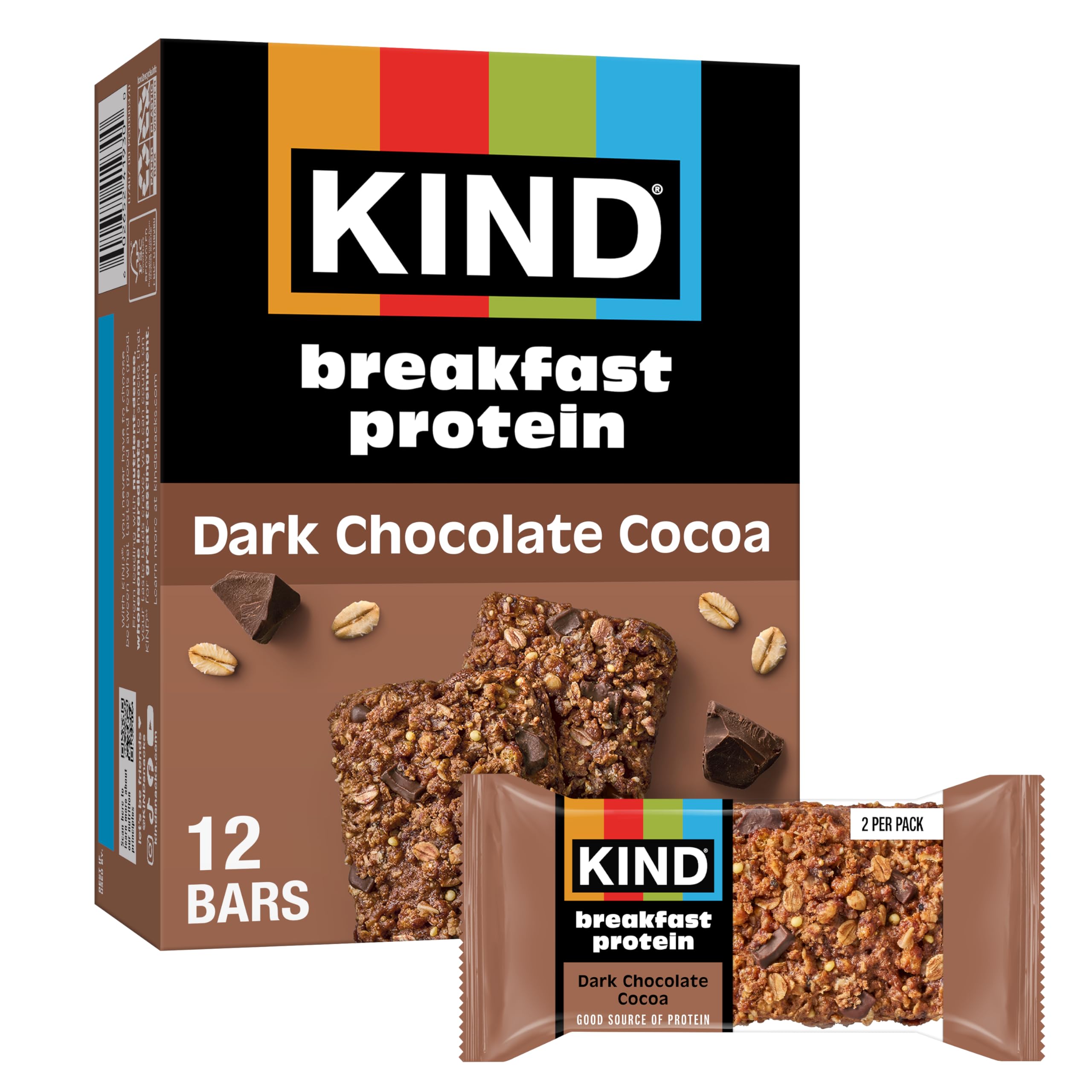 Breakfast, Healthy Snack Bar, Dark Chocolate Cocoa, Gluten Free Breakfast Bars, 8g Protein, 1.76 OZ Packs (6 Count)