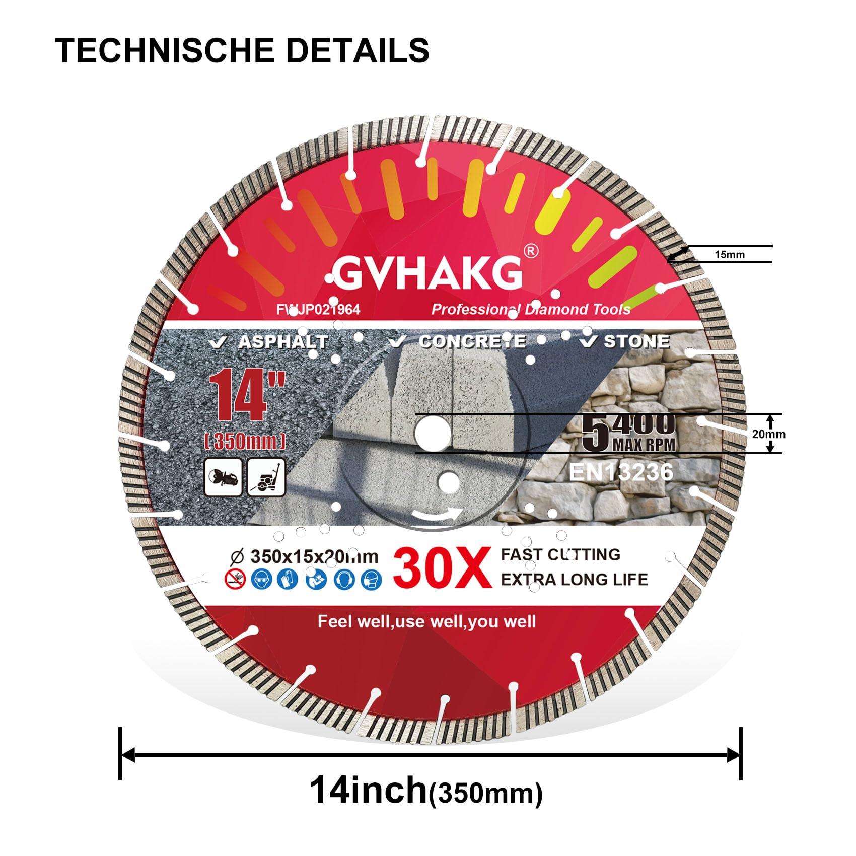 GVHAKG 350mm Diamond Concrete/Asphalt Cutting Disc - Image 2