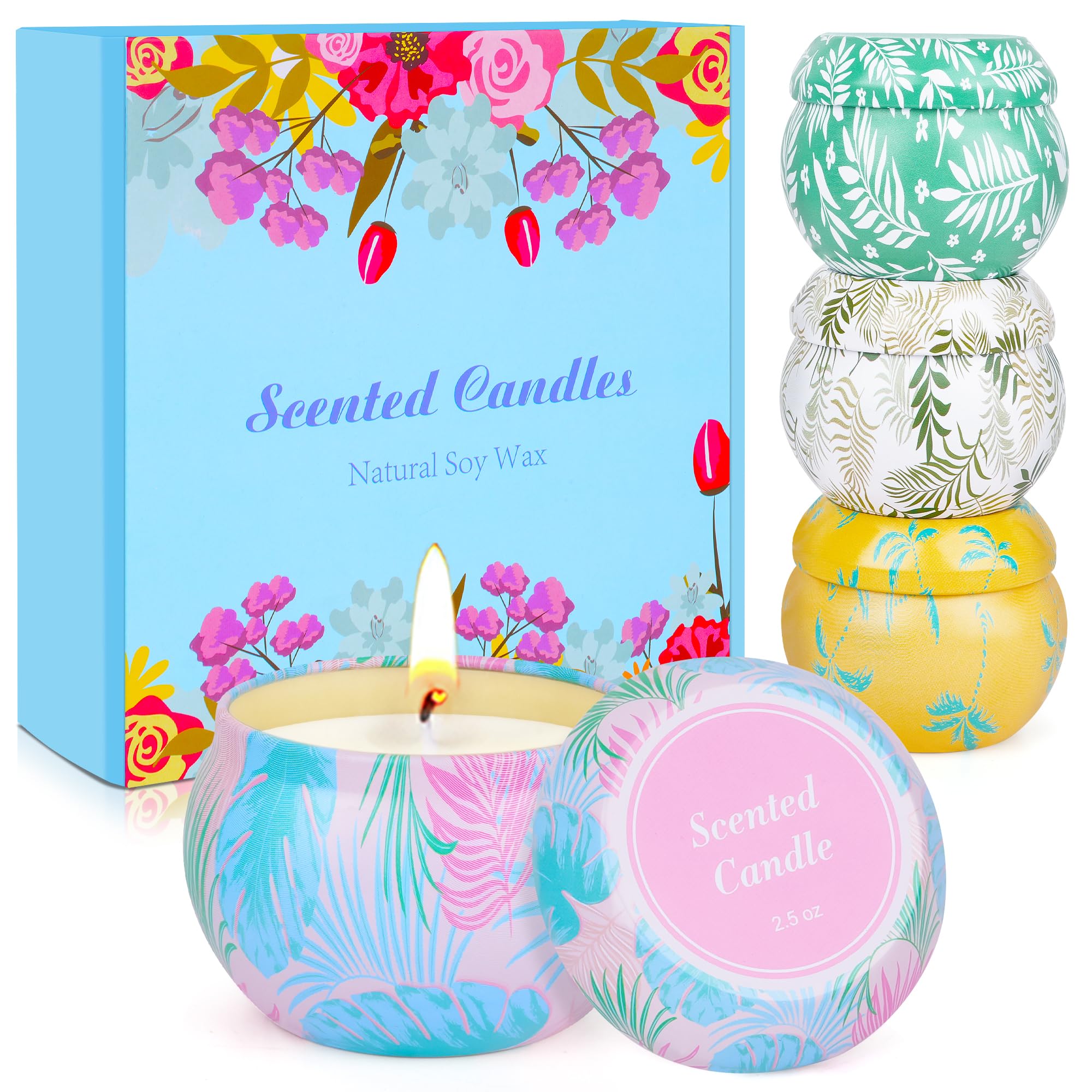 Vela perfumada en vaso, 𝟏𝟎𝟎 𝐒𝐭𝐝.Set de regalo de velas perfumadas para mujer, pequeños obsequios para mujer Navidad, velas de té con cera de soja 100% natural 4 piezas