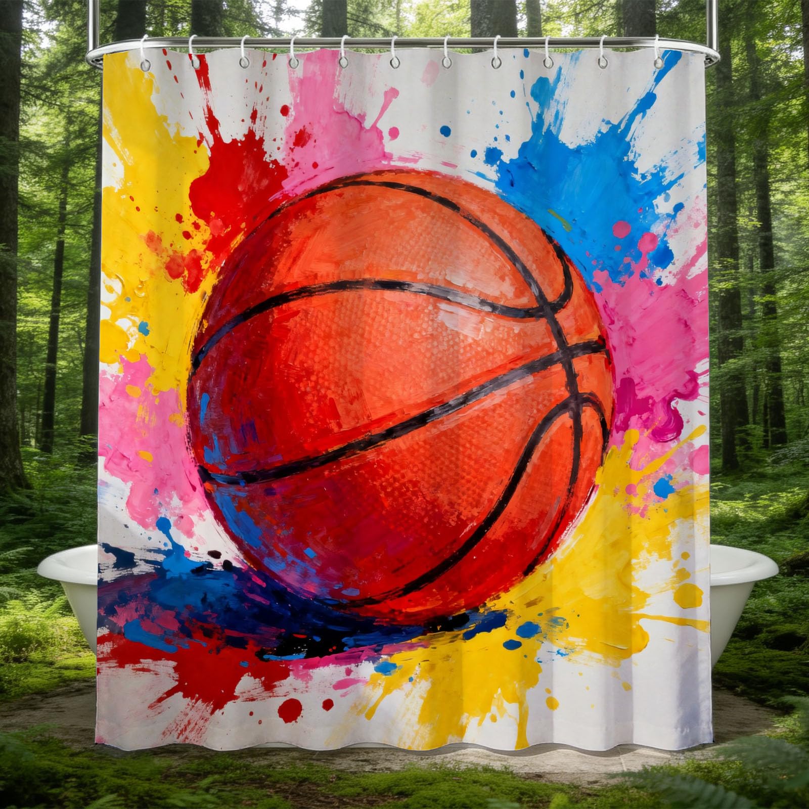 Hongduo 3D Basketball Shower Curtain for Stalls Bathtubs Art Style Bathroom Decor Shower Curtain Set Polyester Fabric Waterproof 180x200cm/71X79 Inch with Hooks