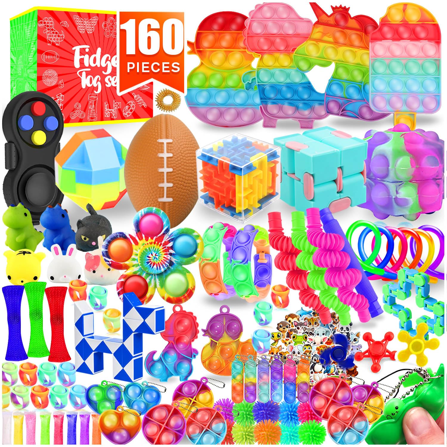 Fidget Toys, 160 Pack Party Favors for Kids 8-12 4-8, Sensory Toys Bulk Autism Autistic, Treasure Box Toys for Classroom, Stocking Stuffers, Goodie Bag Stuffers, Christmas Birthday Gifts Prizes