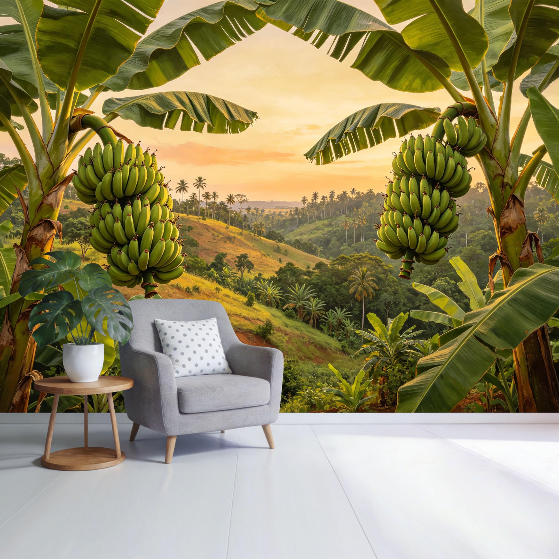 Custom Size Wall Mural Tropical Banana Plantation Sunrise Landscape Jungle Green Foliage Scenic View SelfAdhesive Wall Fabric Removable Wallpaper for Home Office Decor