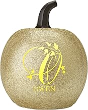 Let's Make Memories Personalized Pumpkin for Halloween - Customized Jack-o-Lantern - Your Name - Fall Décor - Light Up Pumpkin for Indoor/Outdoor - Name and Monogram - Small - Gold Glitter