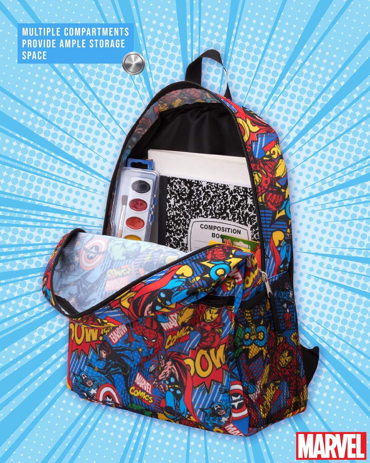 Fast Forward Marvel Avengers Kids Backpack for School - 16" Boys Backpack Bookbag for Preschool Kindergarten and Elementary, Size One Size, Avengers Blue - Image 3