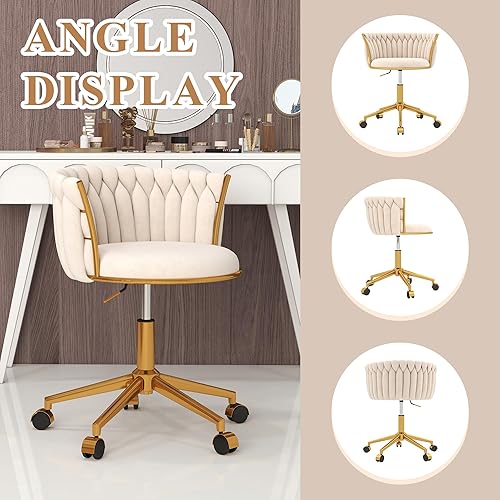 Miniatura 8 de Silla de escritorio con ruedas, moderna silla de oficina de terciopelo para escritorio, silla de maquillaje tejida a mano para niñas y mujeres,