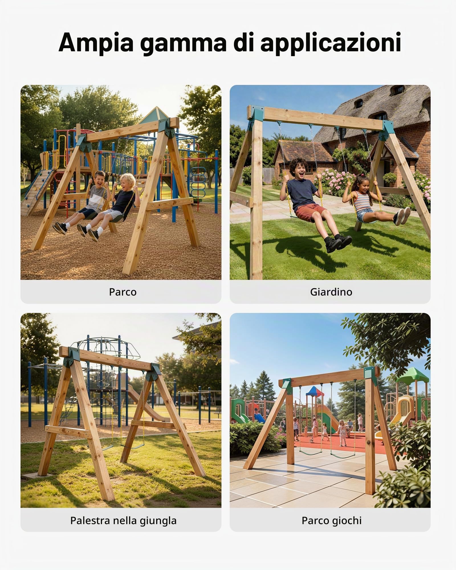 VEVOR Set di Staffe per Altalena, Set di Montaggio a Forma di A, con 2 Staffe ad A e 4 Ganci Resistenti, capacità di Carico di 567 kg per Pezzo, per Parco Giochi, Giardino e Attrezzature da Esterno