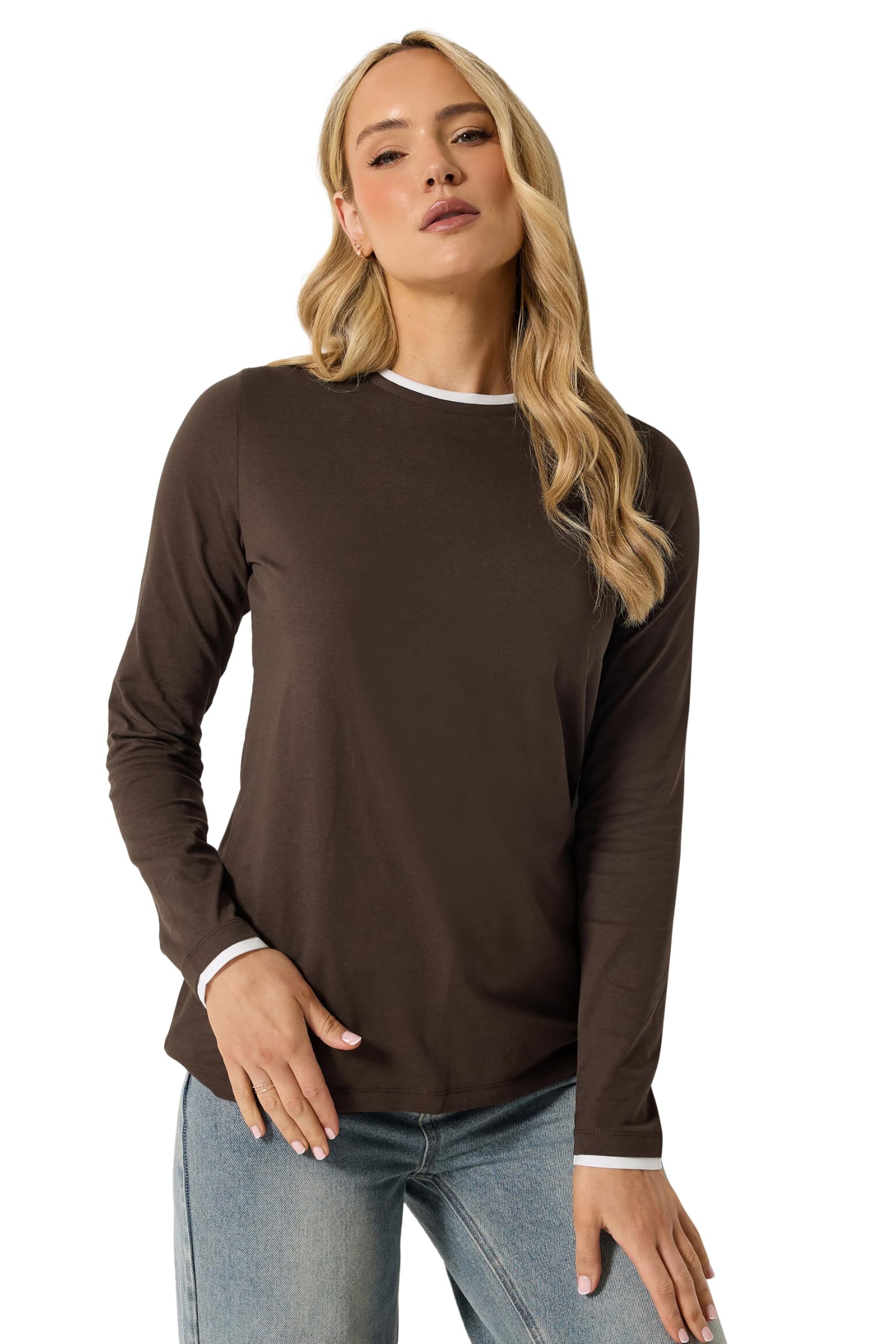 Long Tall Sally Women's Brown Tall Layered Long Sleeve T-Shirt In | Size: 22-24