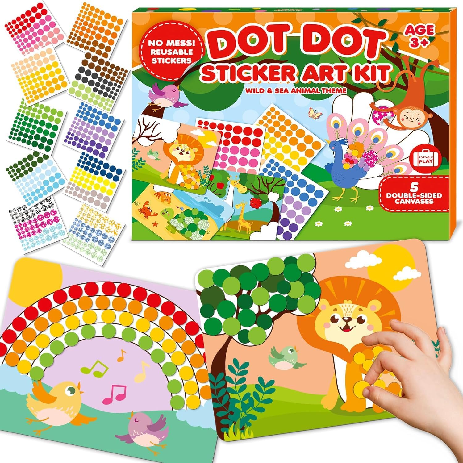 Art Activity Dot It, [Upgrade, Reusable] Animals Dot It Sticker Travel Toy for Toddlers No Mess Stickers Crafts Books DIY Activity Gifts for Kids Girls Ages 3 to 7