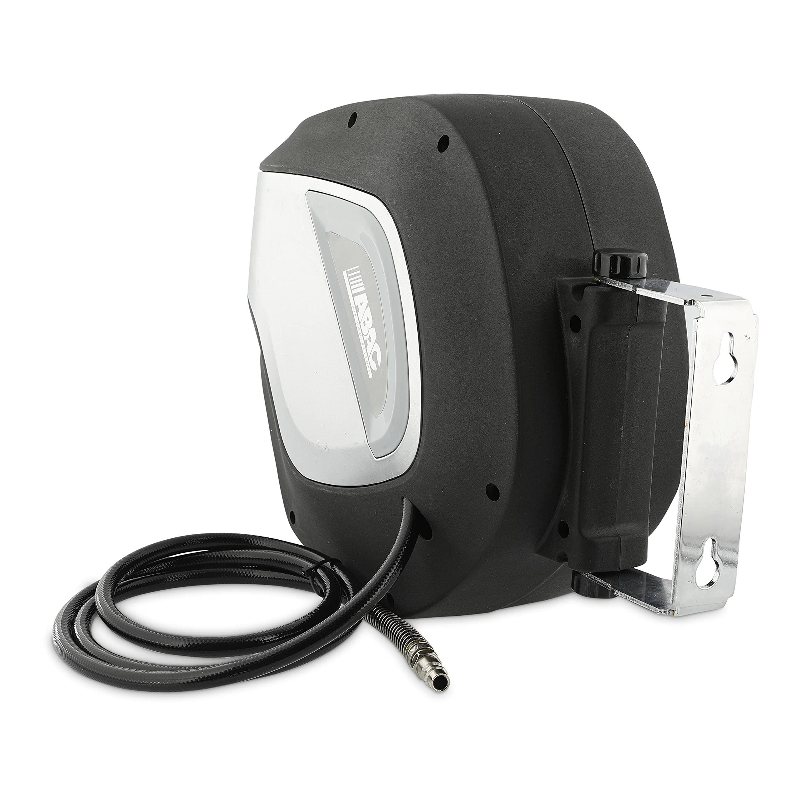 ABAC Avvolgitubo Automatico G-6/10, Tubo in PVC da 10 Metri, Avvolgitubo con Alloggiamento Girevole a 180°, 2 Viti di Montaggio Incluse, 10 Metri, Nero