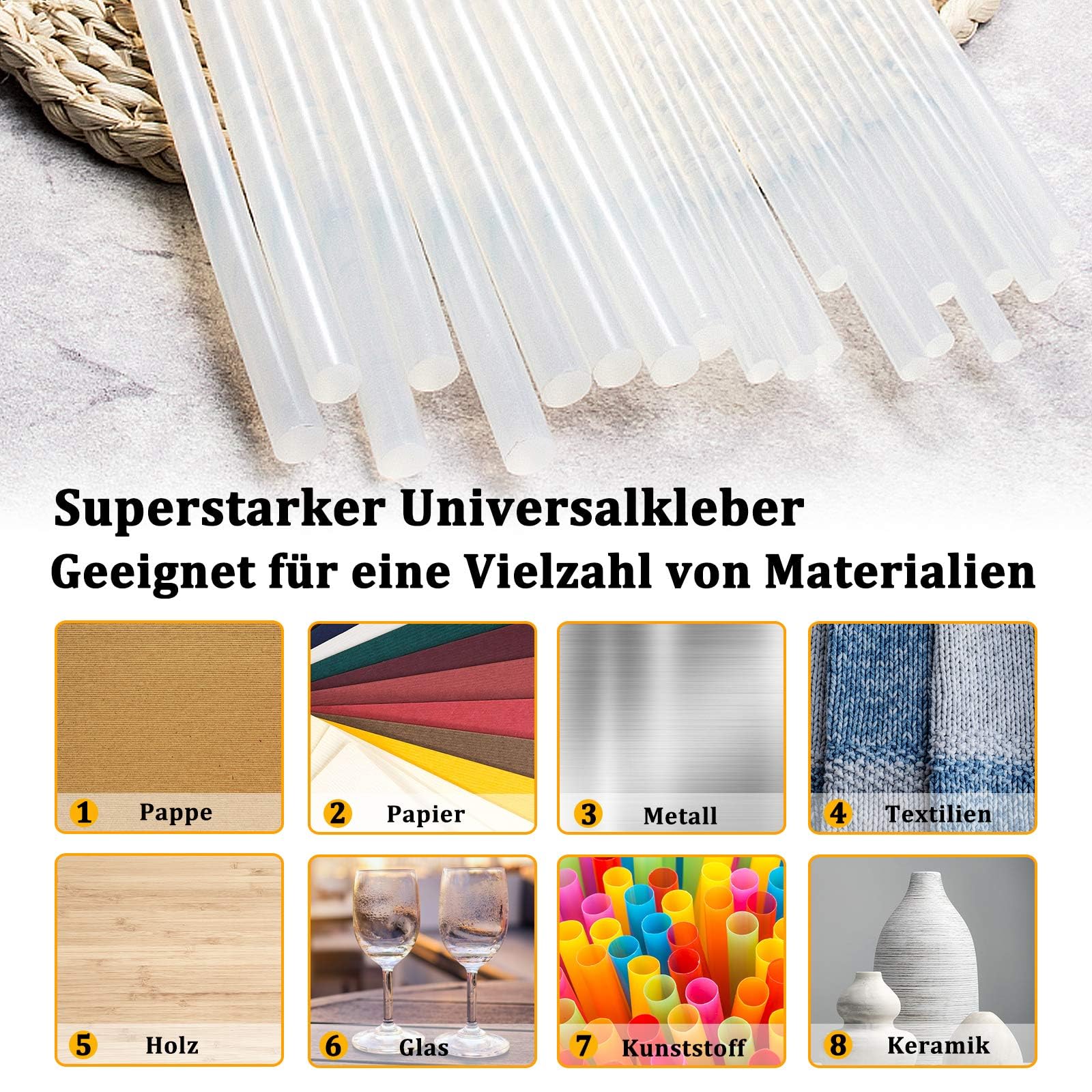UISEBRT Colla a caldo, 11 mm x 200 mm, trasparente, fai da te standard, colla a caldo super forte, per pistola per colla a caldo (12 kg trasparente)