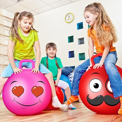 Miniatura 6 de 5 pelotas hinchables de 22 pulgadas, bola de salto de hippity hop, pelota de goma con asa, inflable, 5 expresiones divertidas, juguetes de salto de
